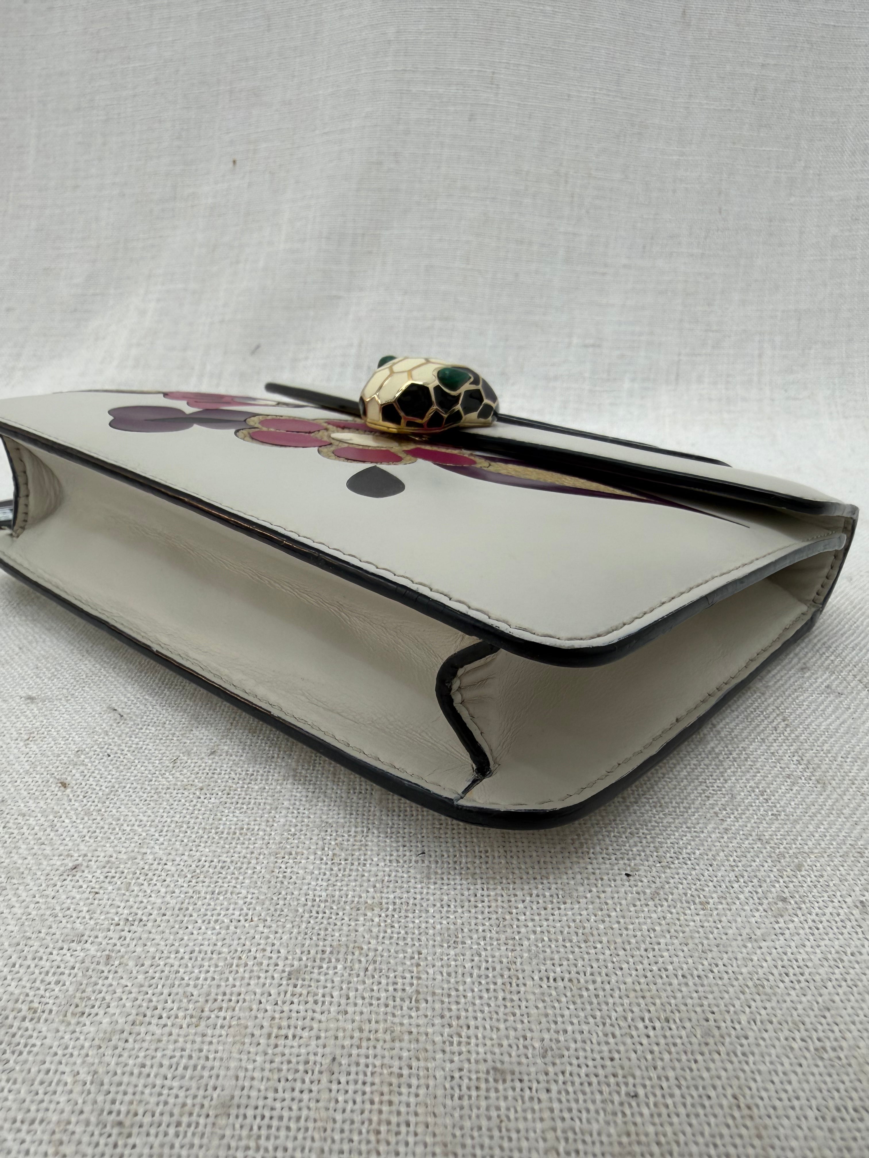 Bvlgari Beige Leather Serpenti Forever Small Floral Chain Bag