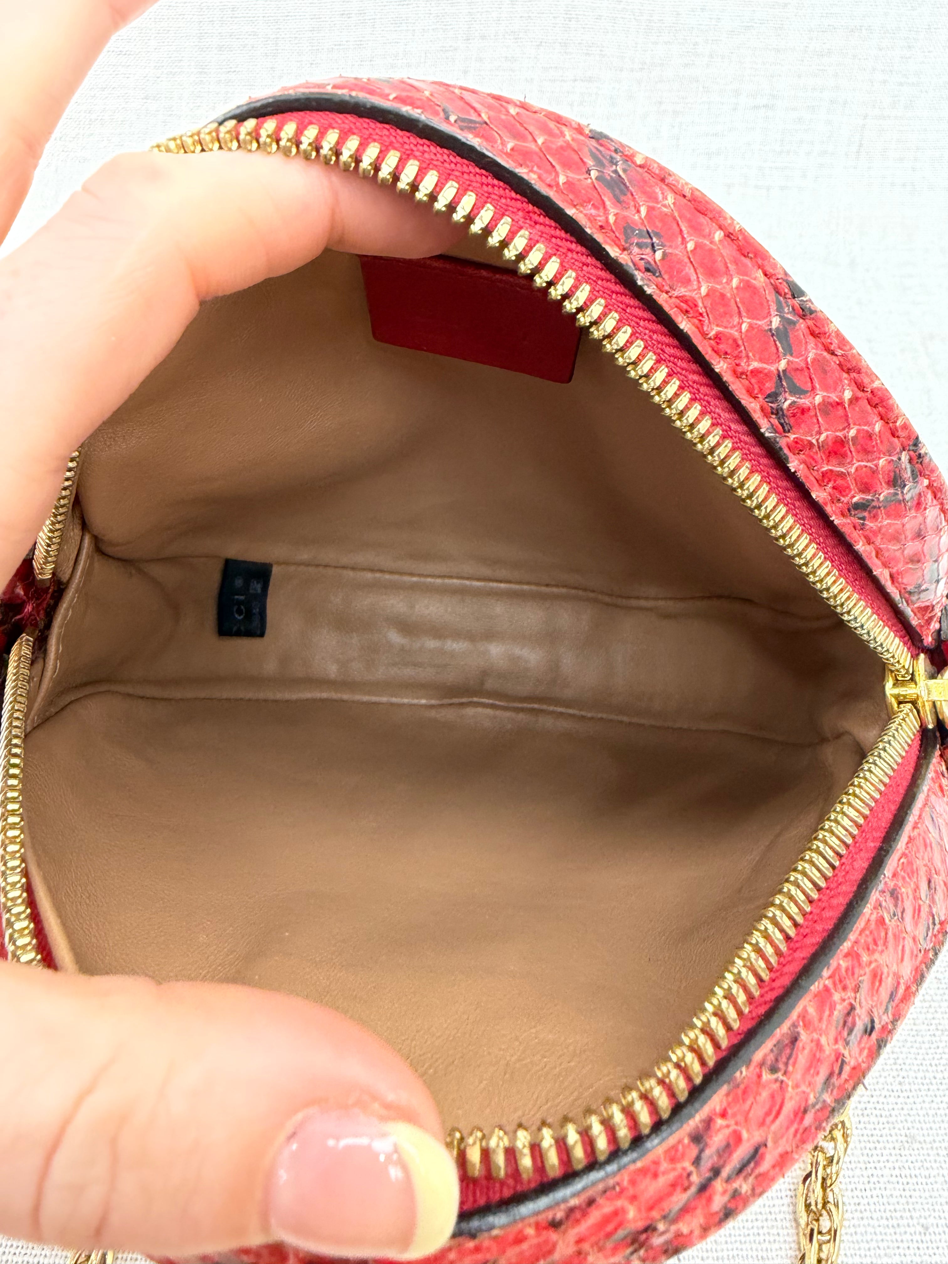 Gucci Red Snakeskin MIni Round Marmont Chain Crossbody