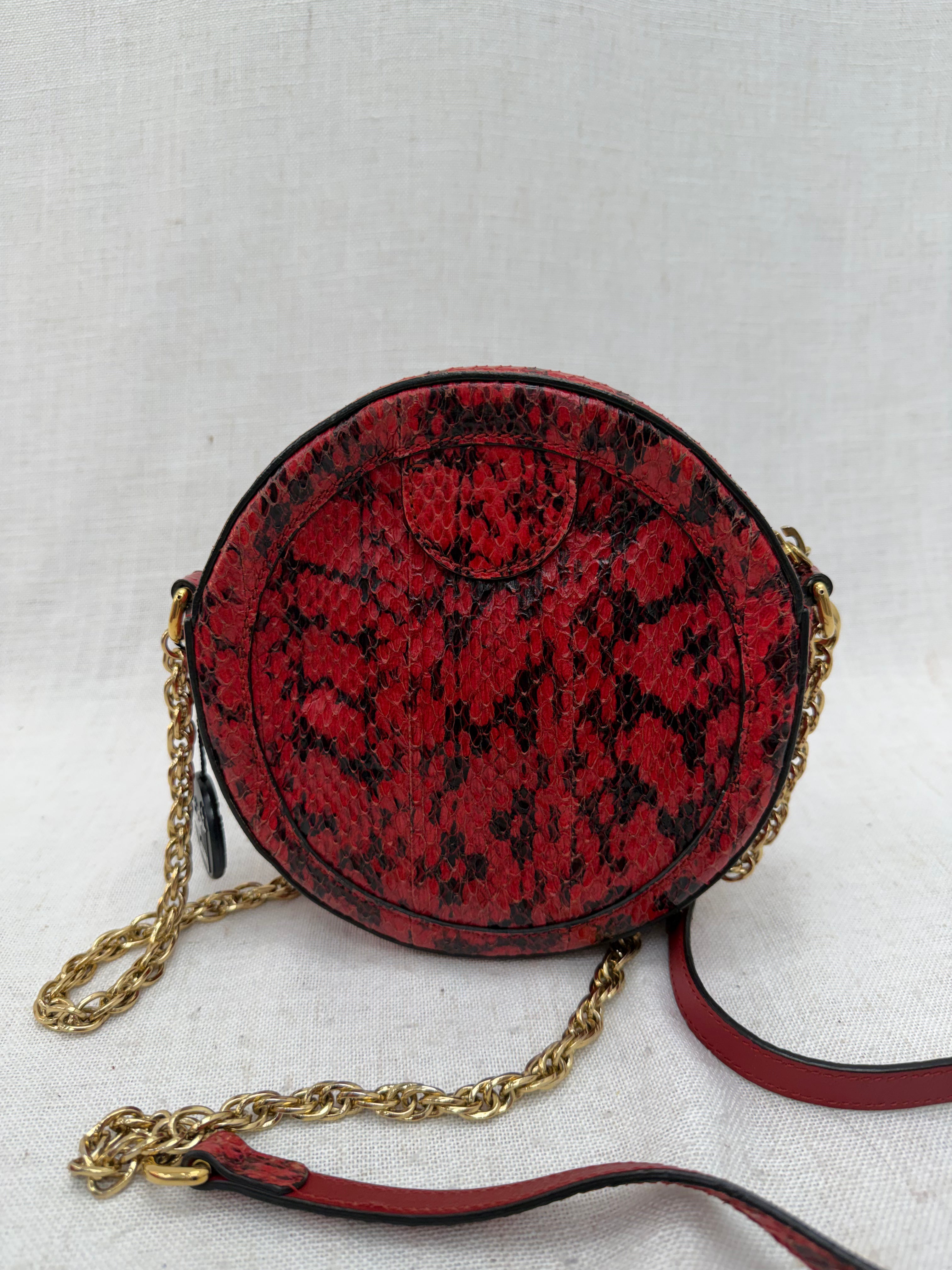 Gucci Red Snakeskin MIni Round Marmont Chain Crossbody