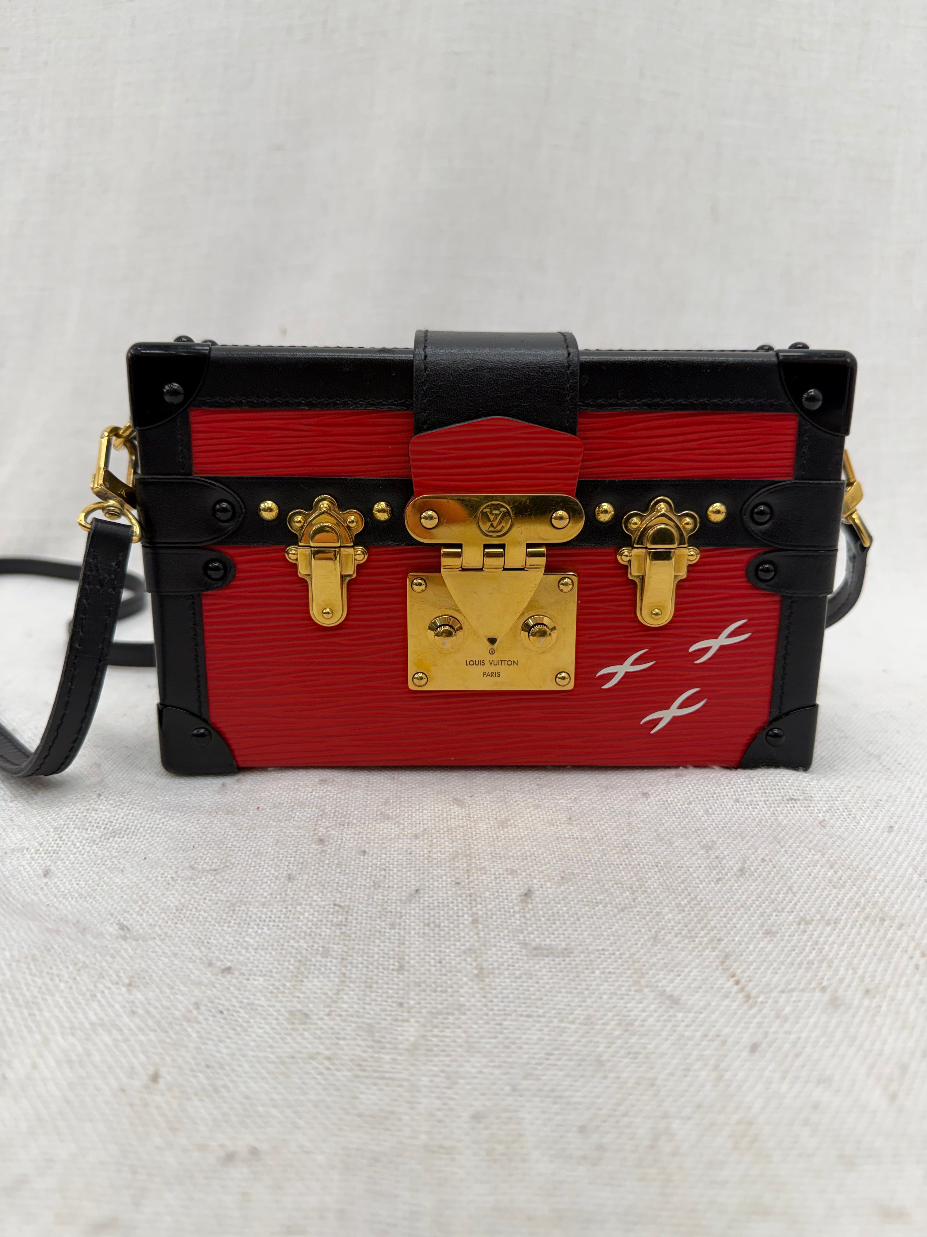 Louis Vuitton Red Epi Petite Malle Trunk Bag