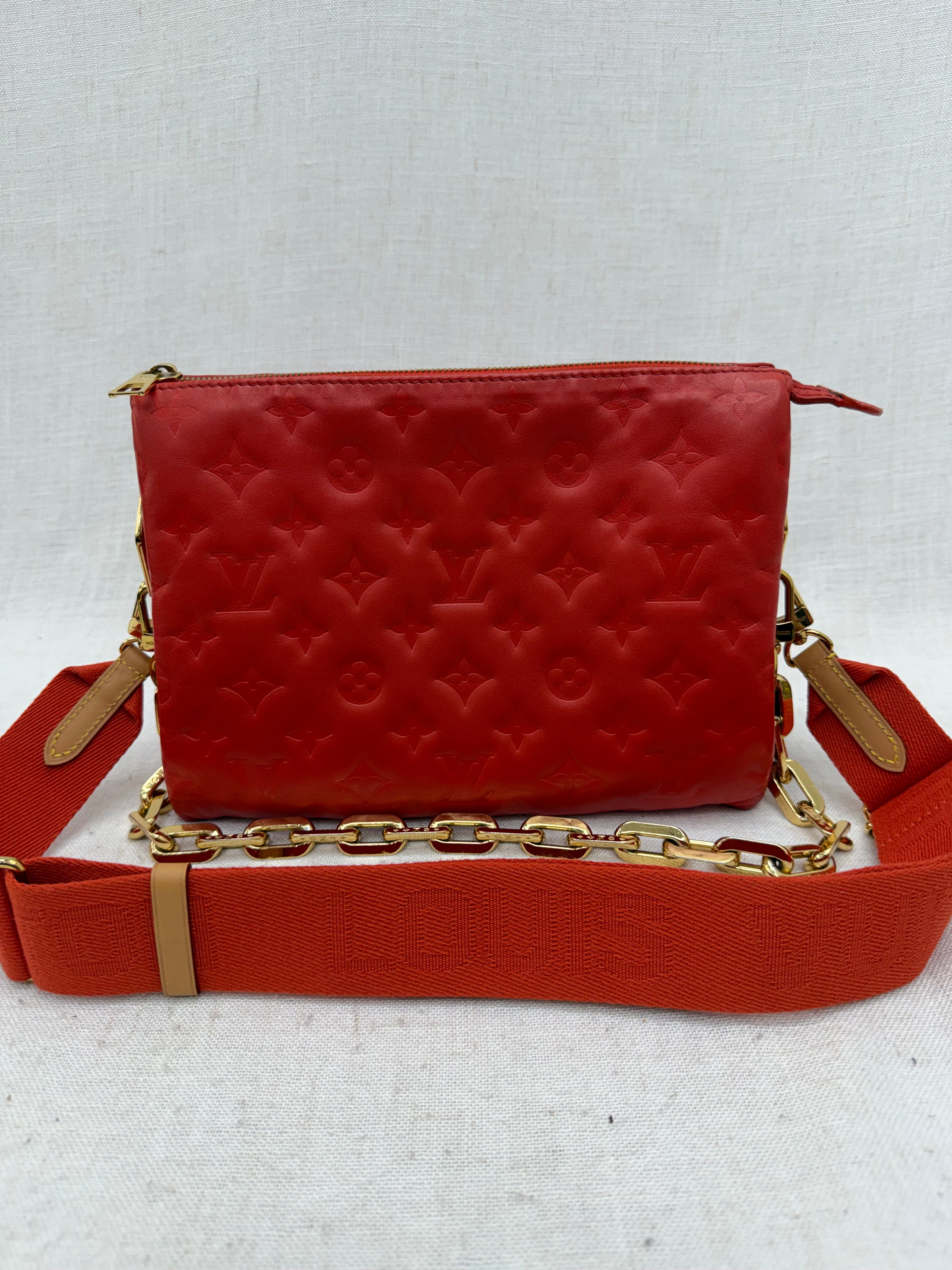 Louis Vuitton Red Embossed Lambskin Coussin PM
