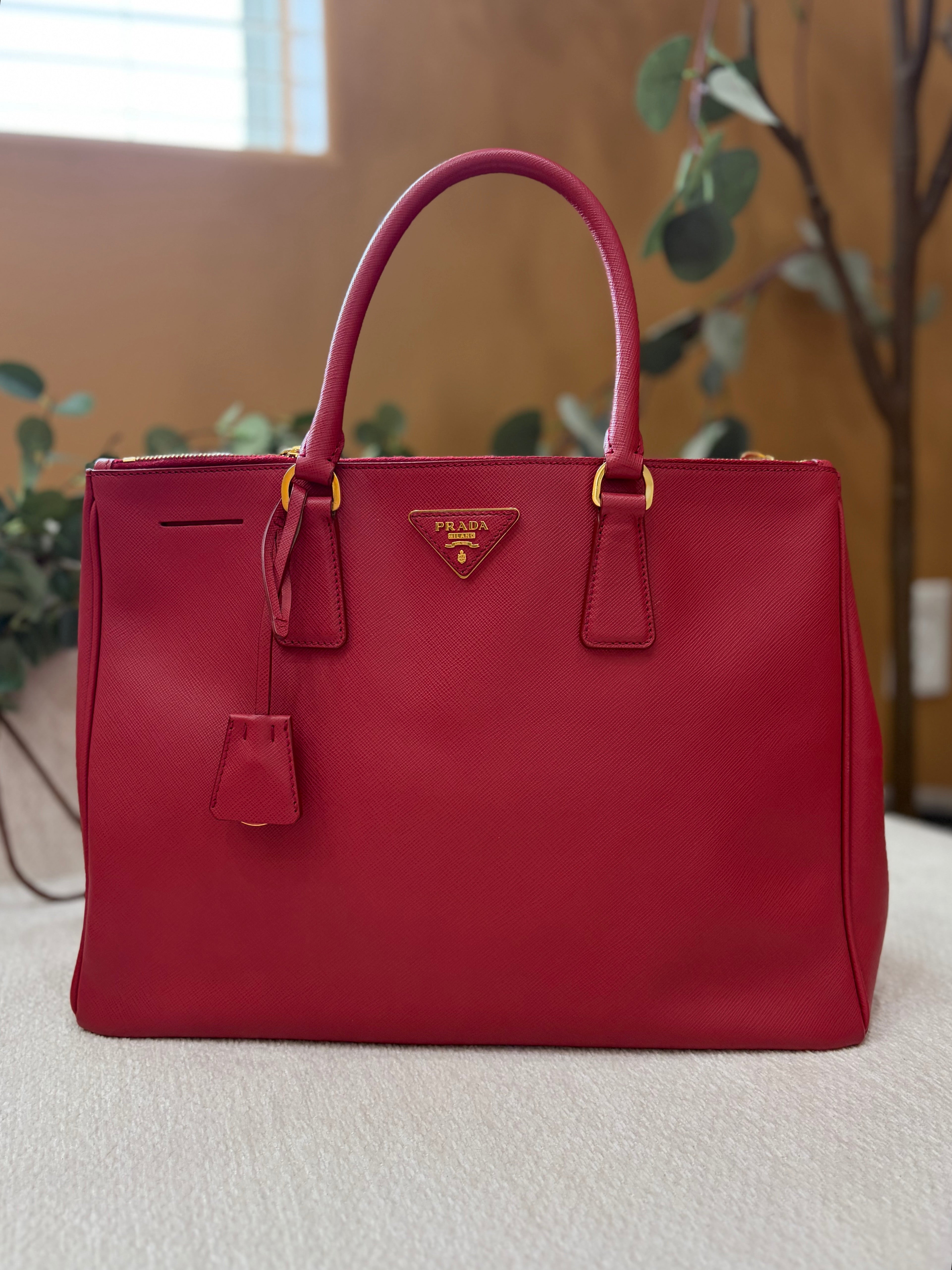 Prada Red Leather Lux Large Galleria Double Zip Tote