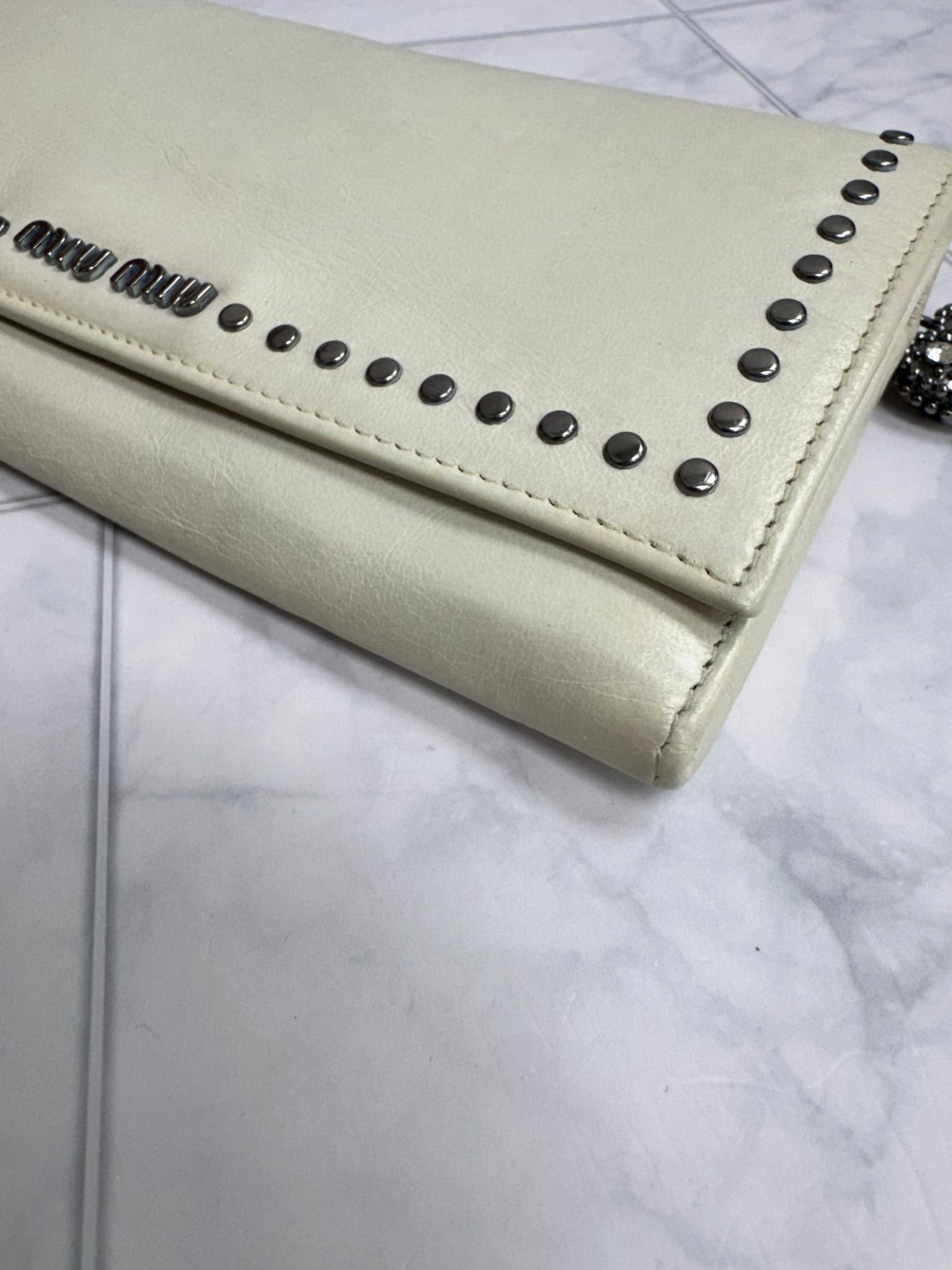 Miu Miu Off White Leather Studded Long Wallet