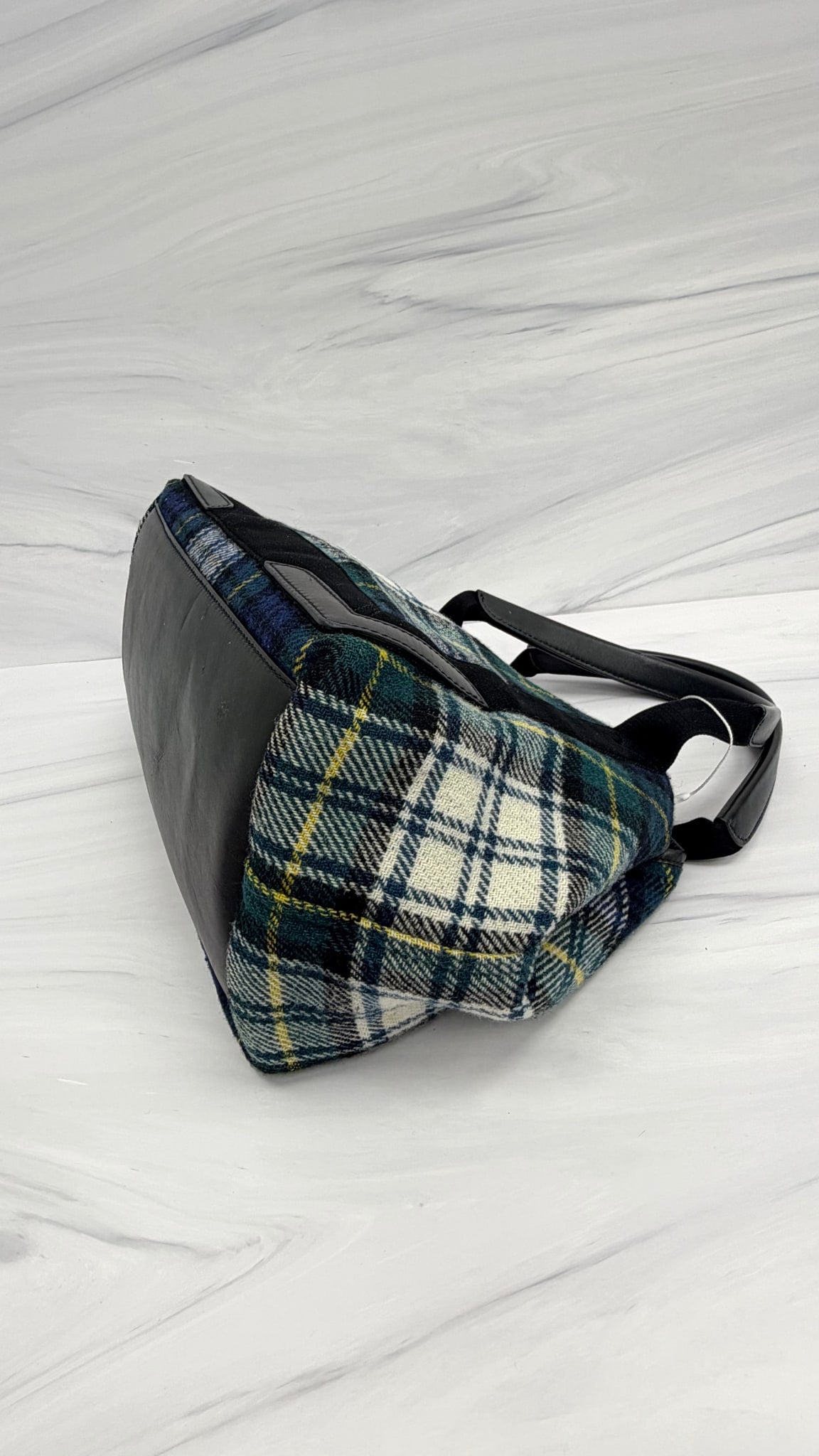 Balenciaga Green And Blue Plaid Wool Tote Bag