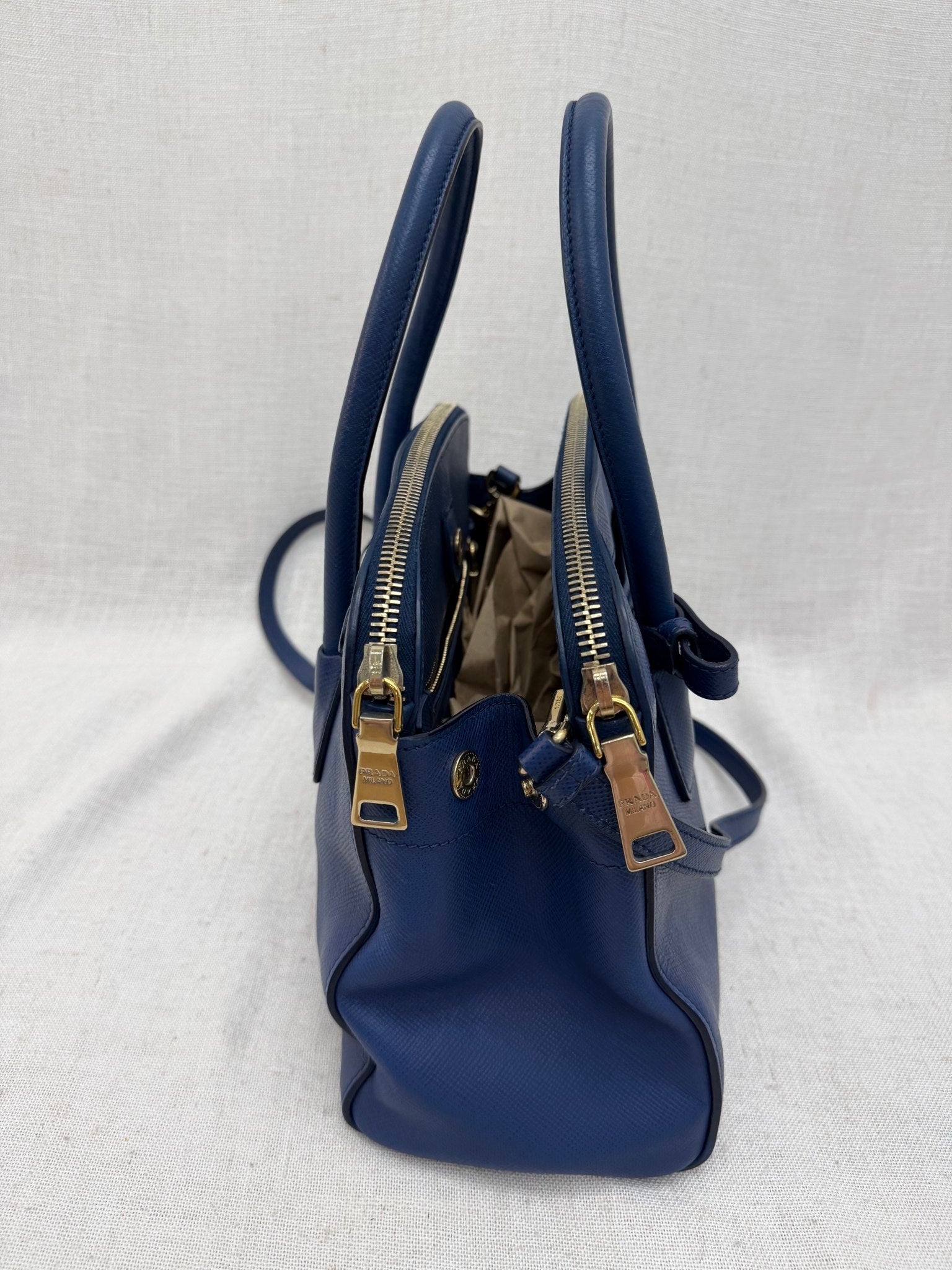 Prada Blue Saffiano Leather Daino Satchel 2Way Bag