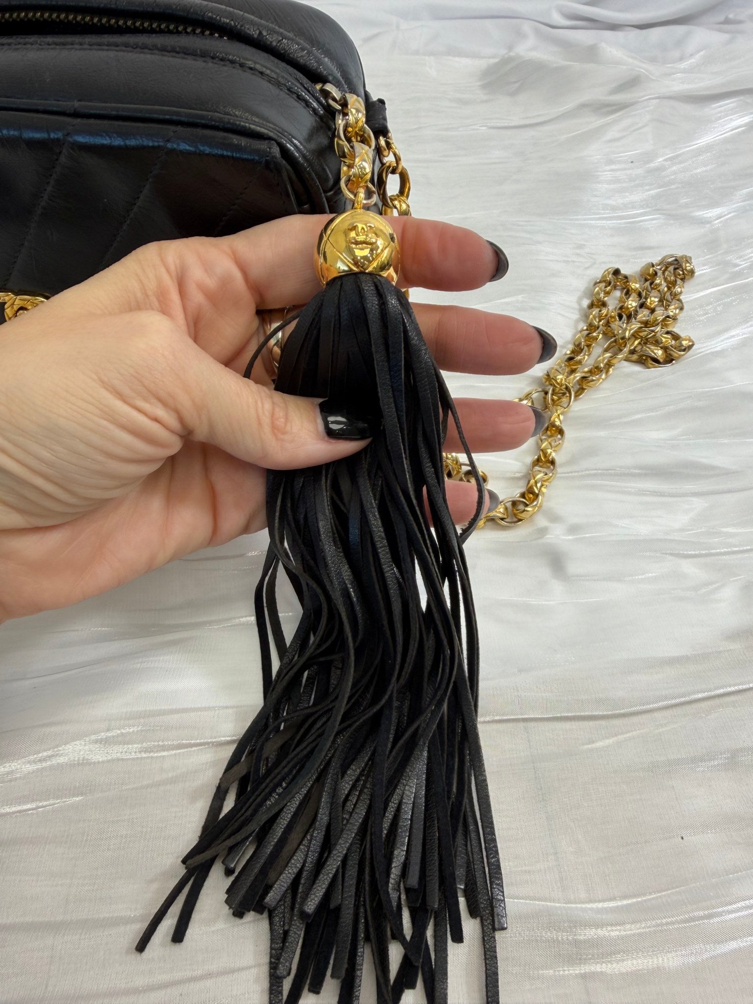 Chanel Black Lambskin Tassel Turnlock Camera Bag