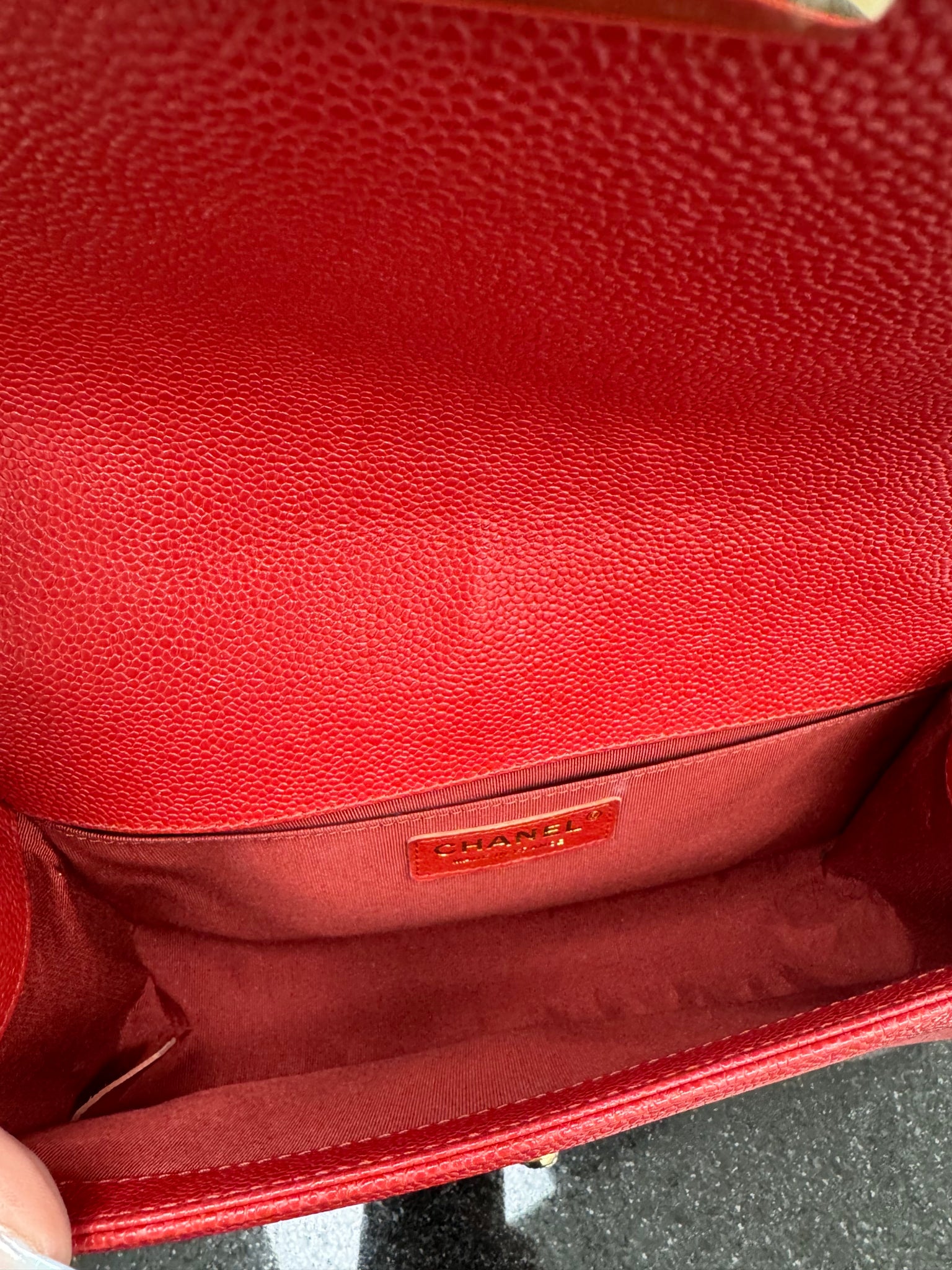 Chanel Red Caviar Leather Medium Boy Bag
