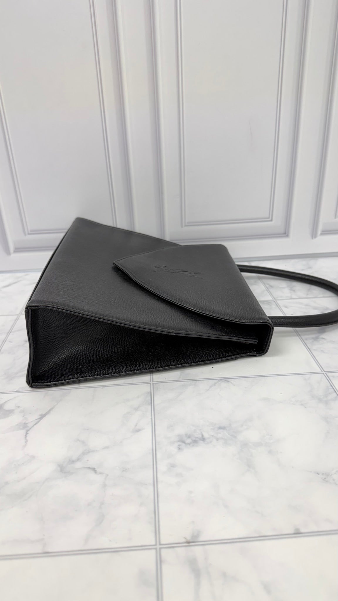 Saint Laurent YSL Black Saffiano Leather Top Handle Handbag