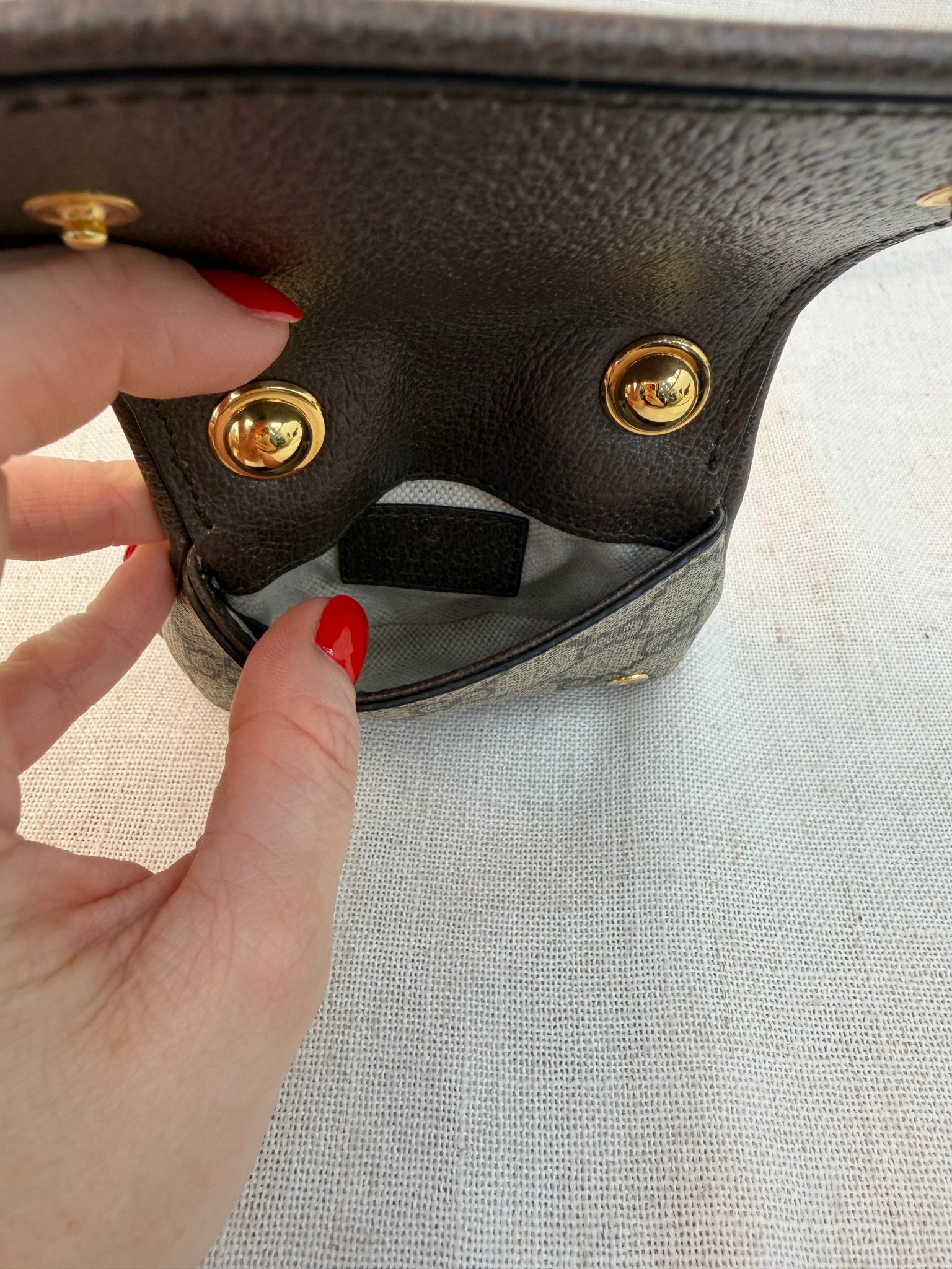 Gucci Brown Canvas Blondie Card Case With Strap