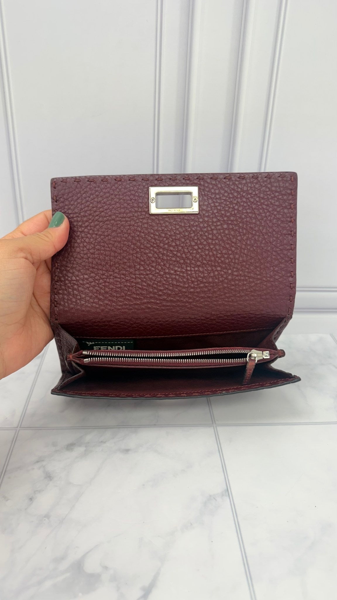 Fendi Plum Pebbled Leather Selleria Peekaboo Wallet