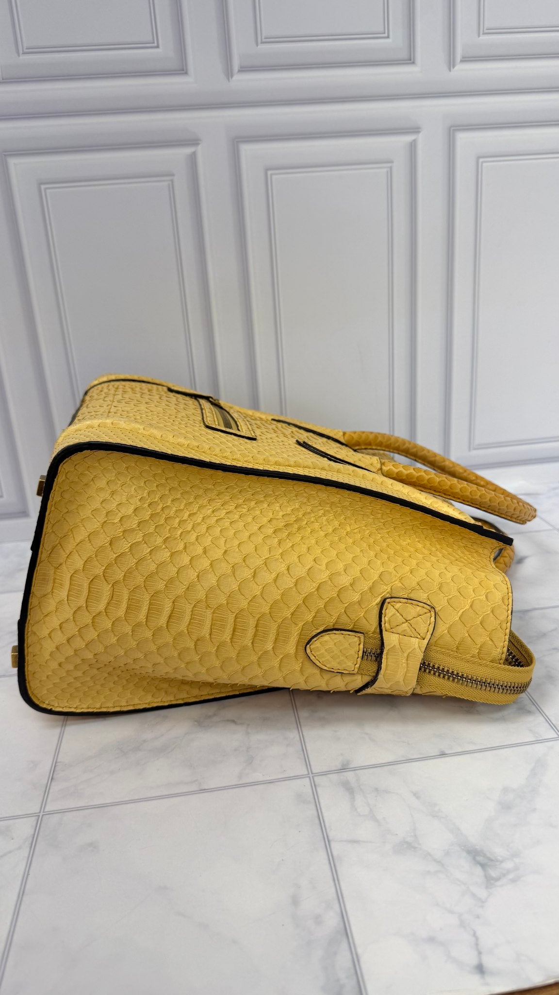 Celine Yellow Python Leather Mini Luggage Tote Bag