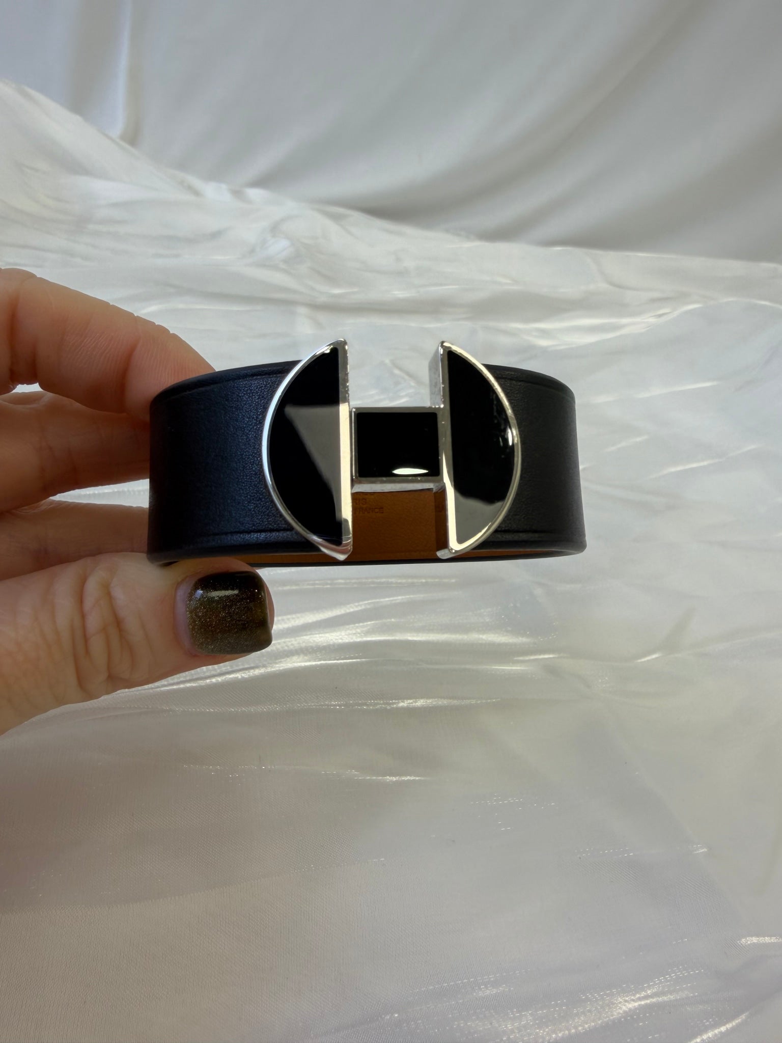 Hermes Black Calfskin Tad Manchette Bracelet