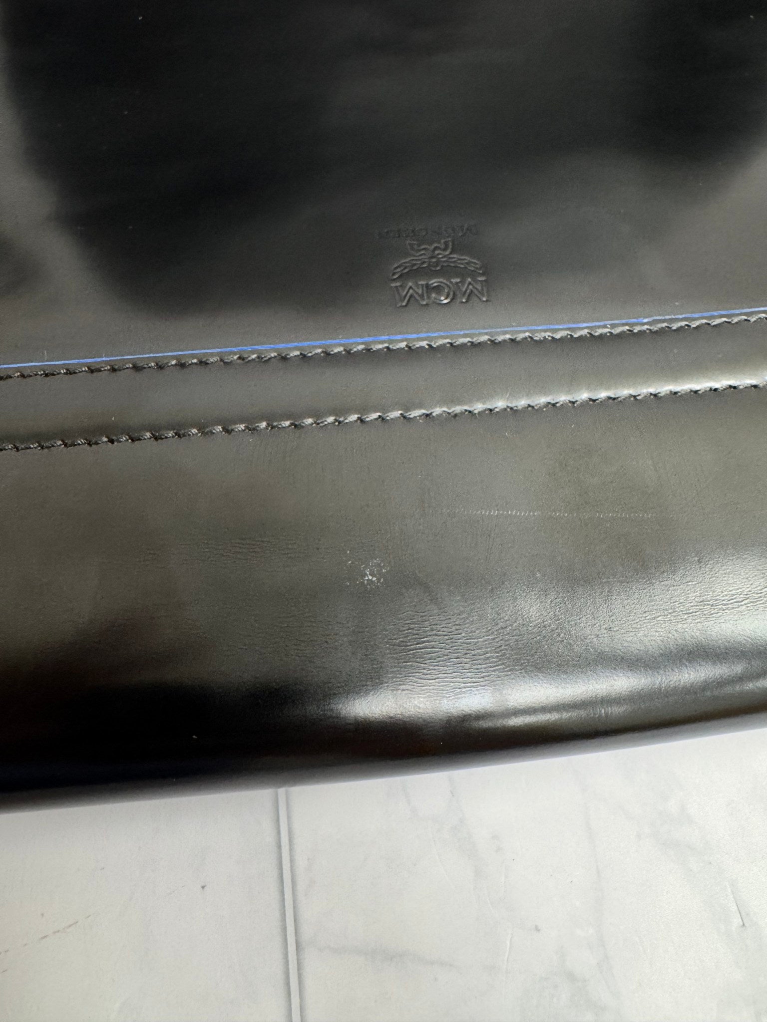 MCM Black Patent Leather Studded Large Envelope Clutch