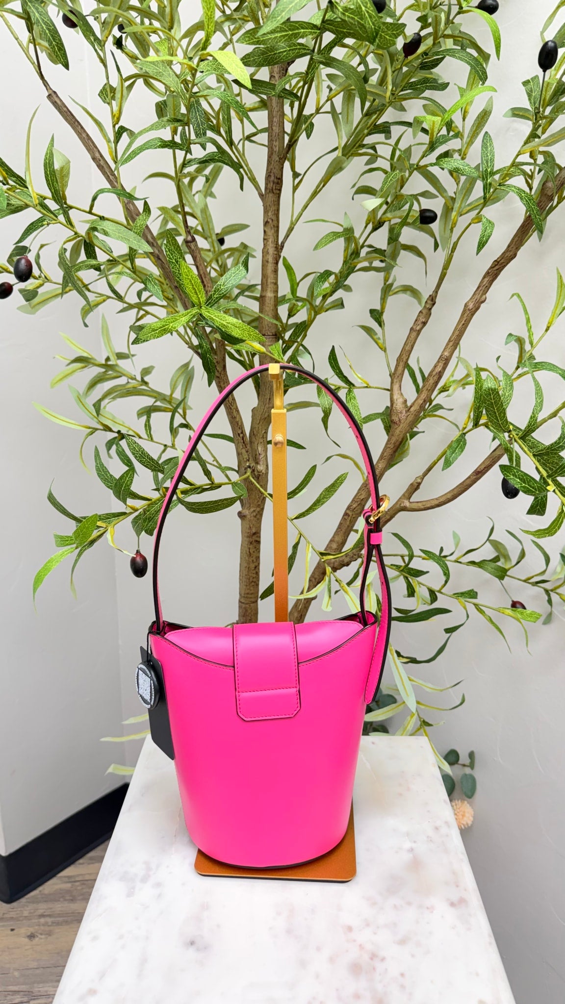Salvatore Ferragamo Hot Pink Leather Bucket Shoulder Bag