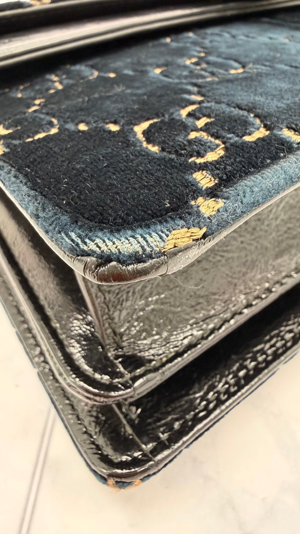 Gucci Navy GG Monogram Velvet Small Dionysus Shoulder Bag
