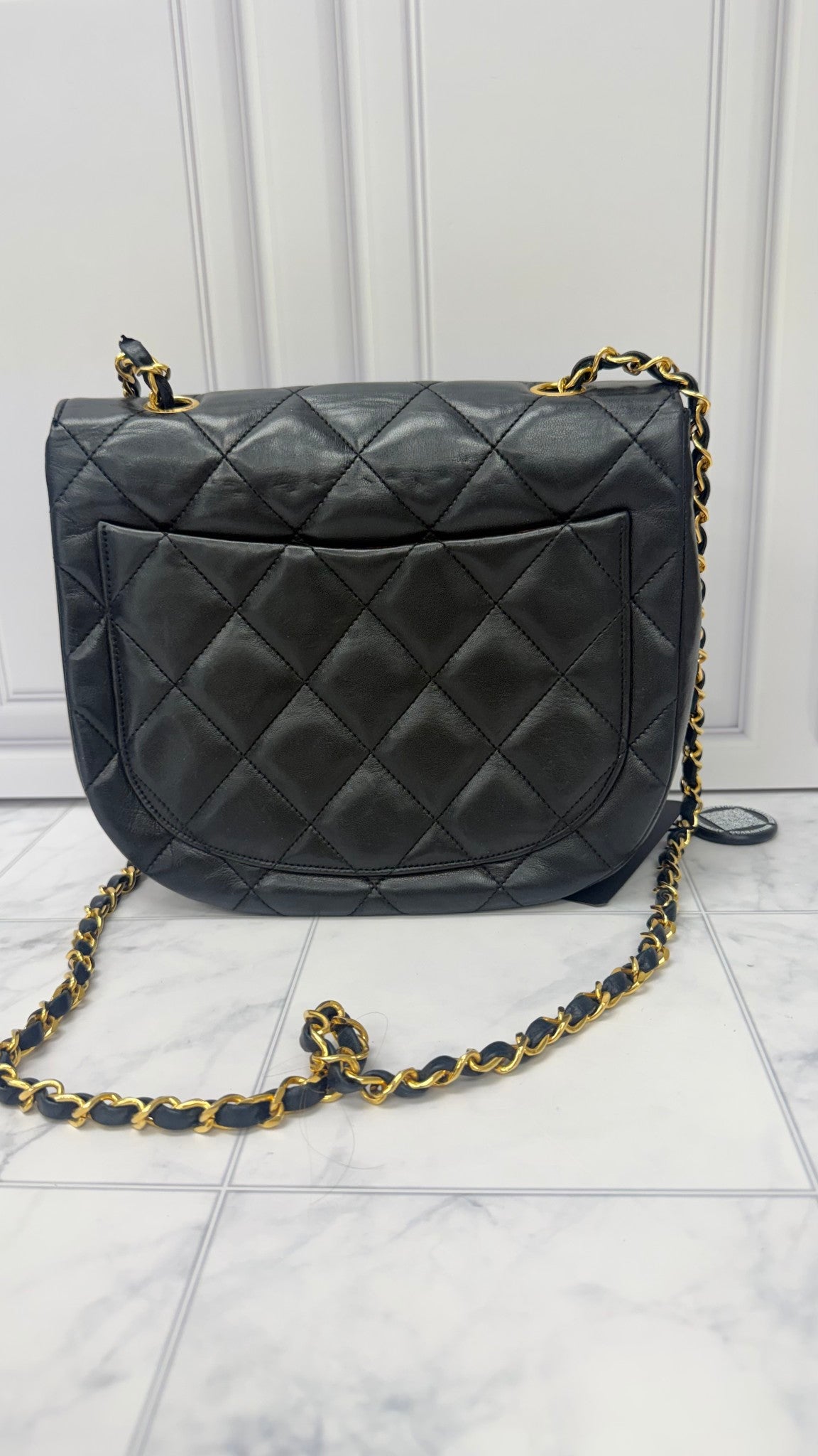 Chanel Black Lambskin Leather Vintage Half Moon Shoulder Bag