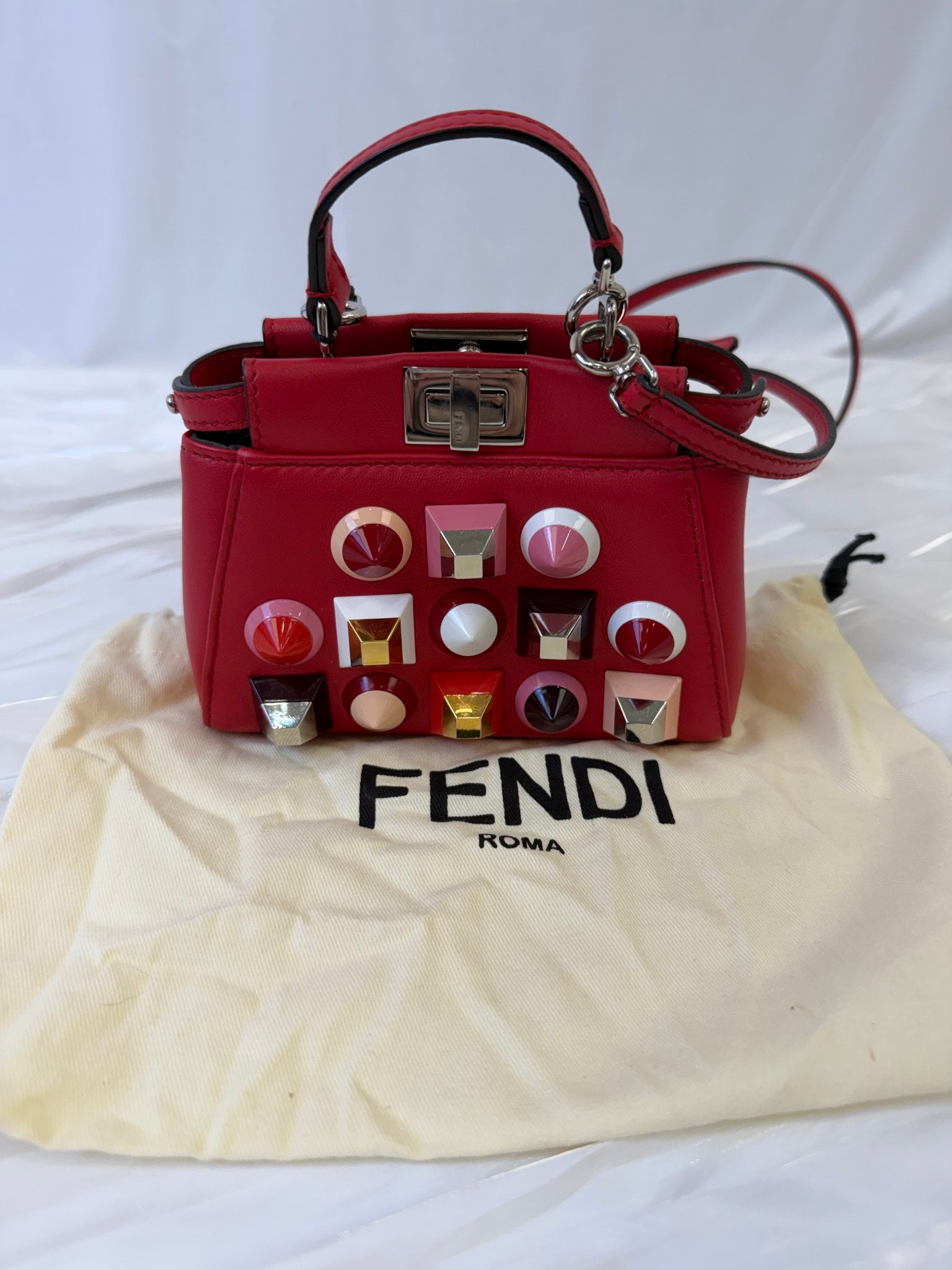 Fendi Red Leather Peekaboo Micro Bag