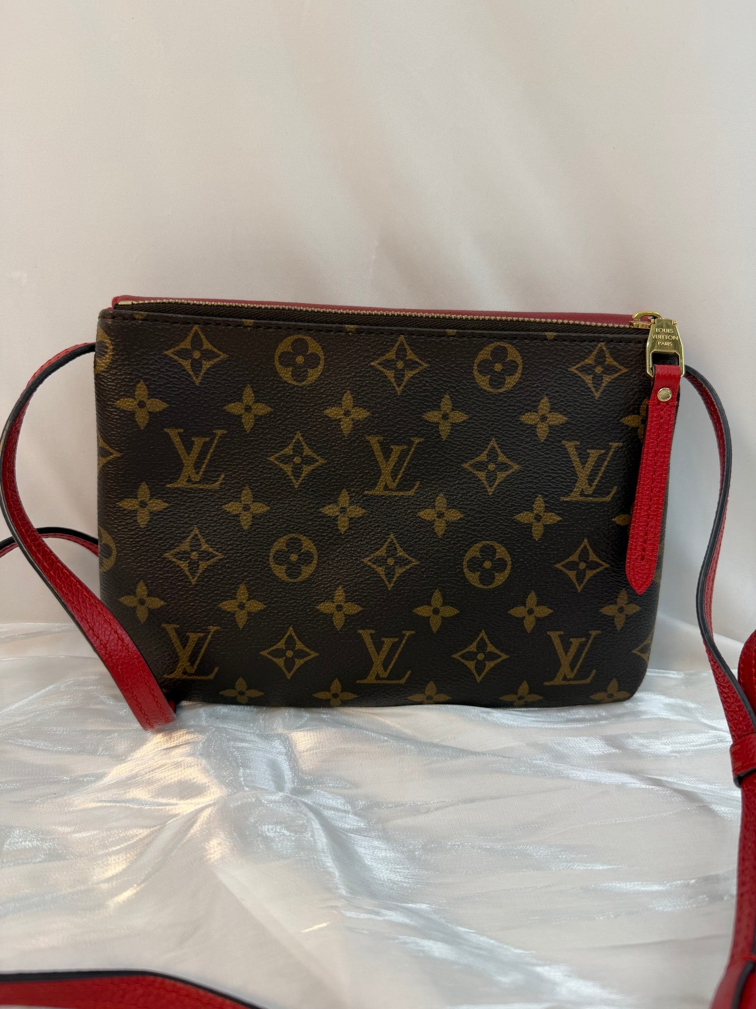 Louis Vuitton Monogram And Red Leather Twice Pochette Bag