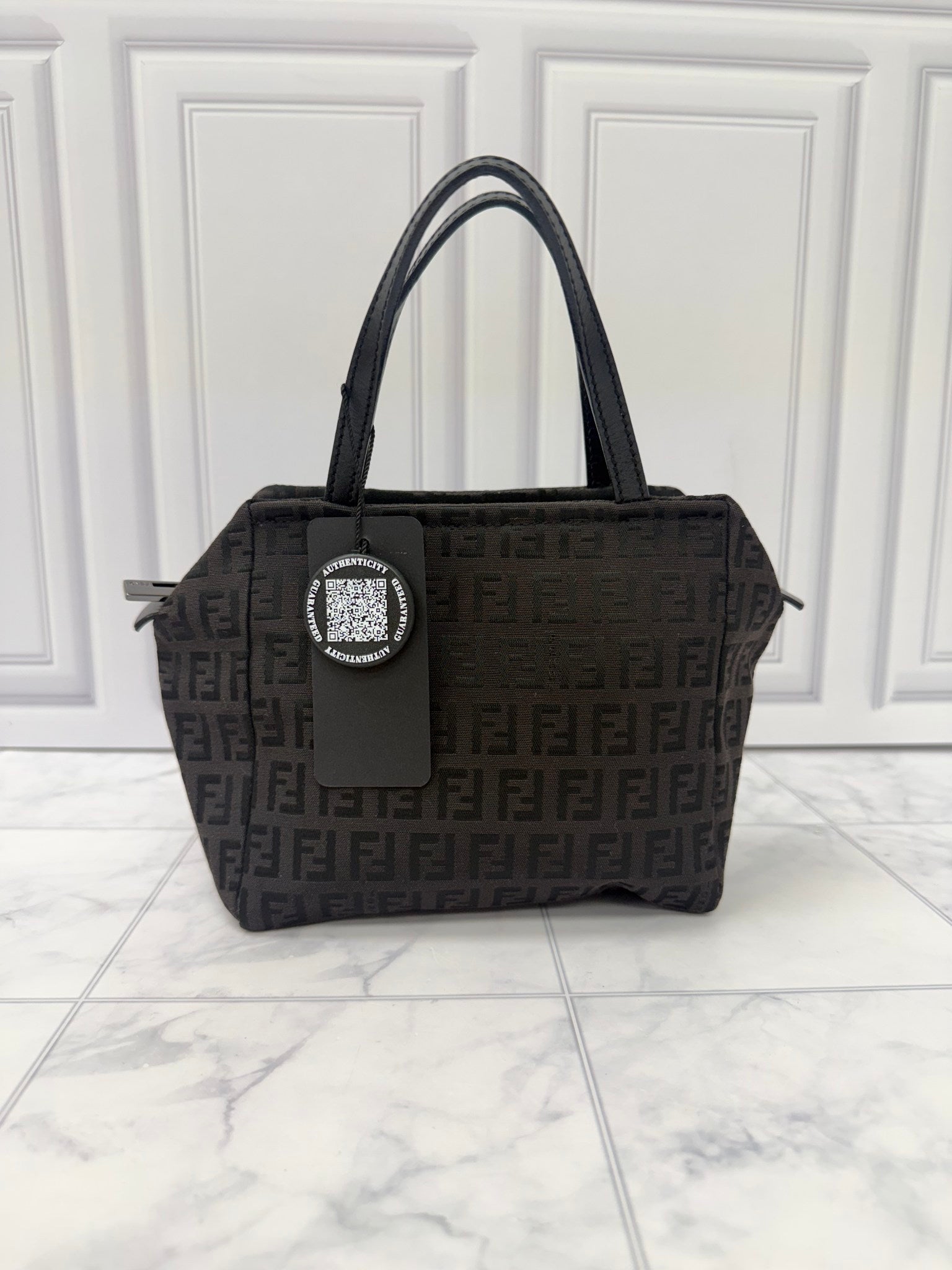 Fendi Black And Brown Zucchino Canvas Mini Tote Bag