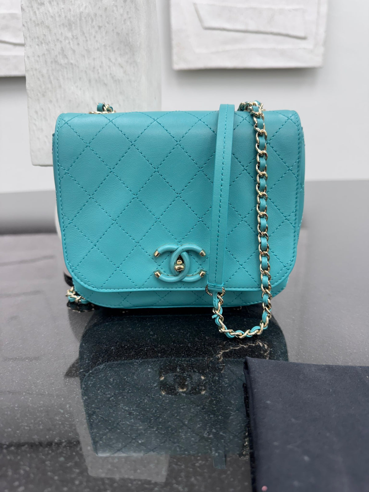 Chanel Teal Quilted Calfskin Small Covered CC Flap Bag