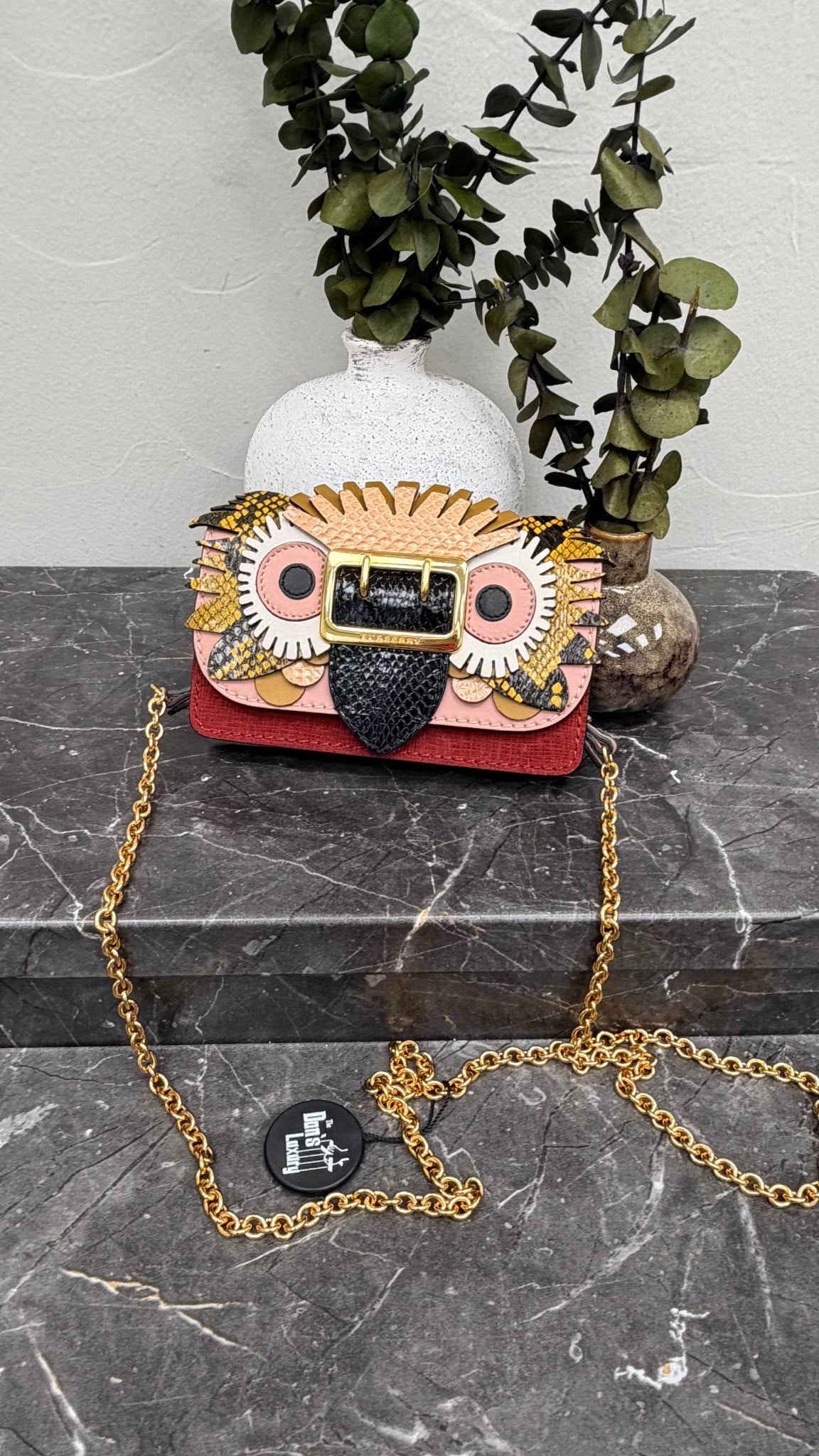Burberry Multicolored & Textured Owl Mini Buckle Crossbody