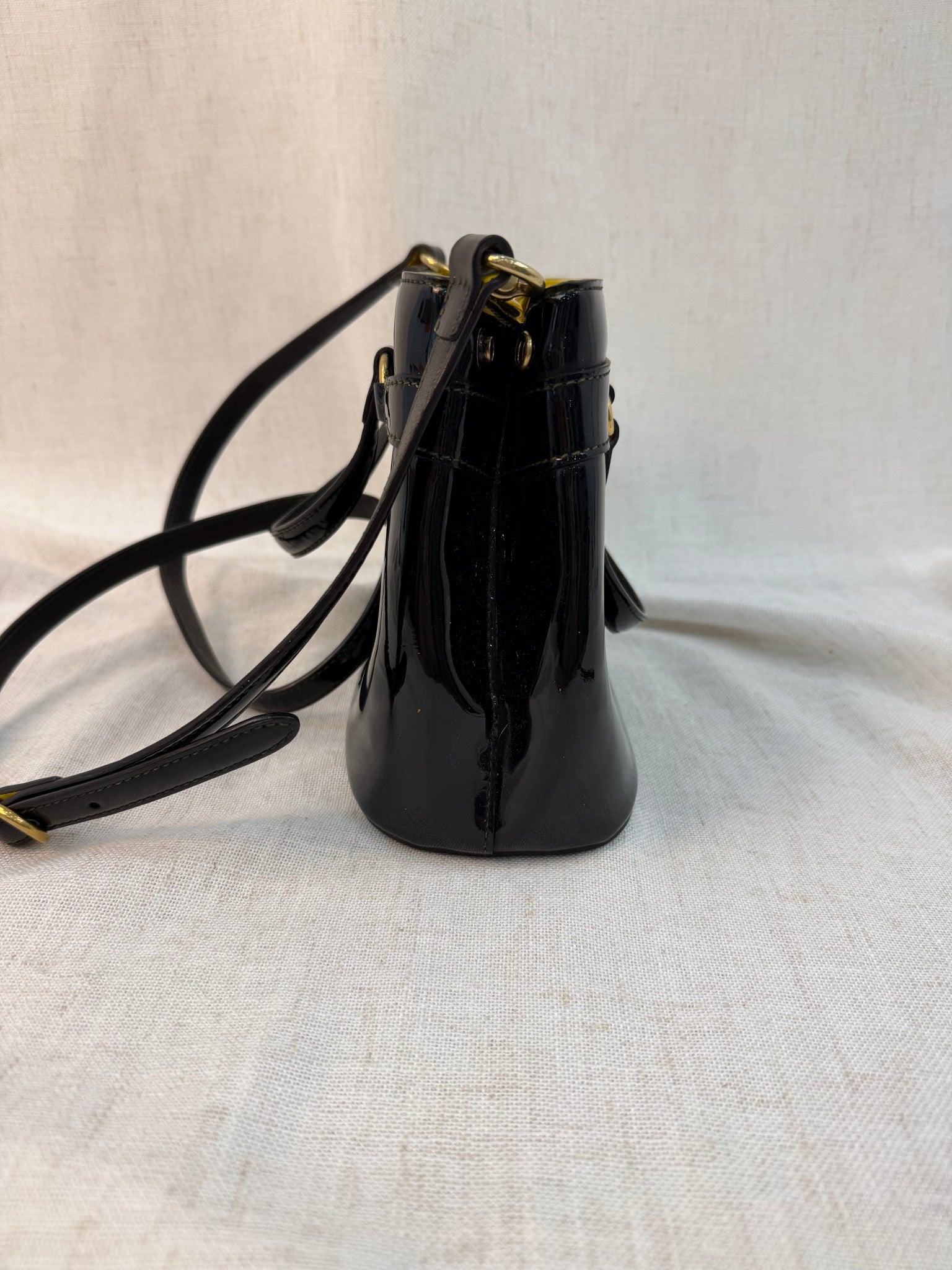 Gucci Black Patent Leather Horsebit Two Way Bag