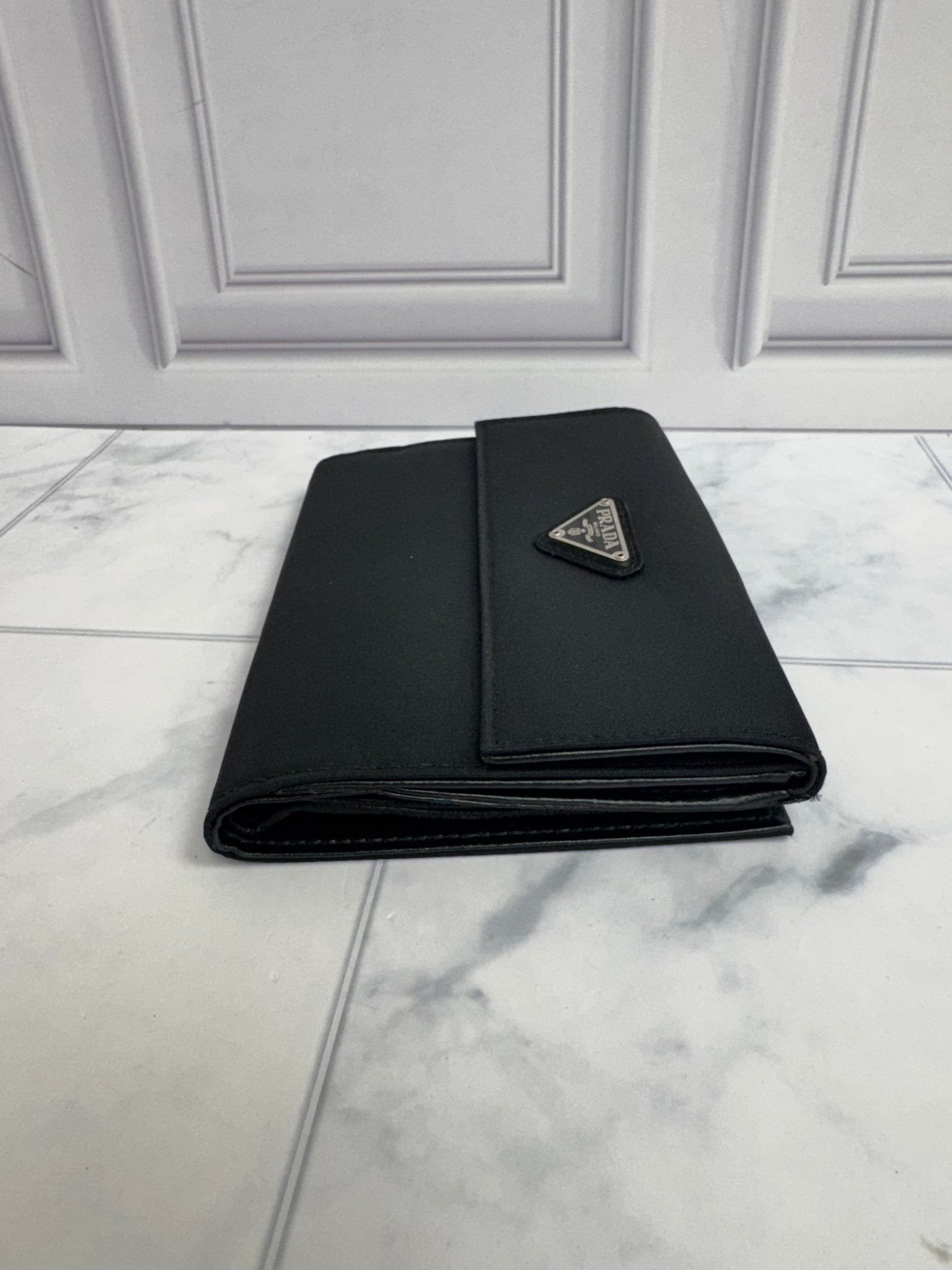 Prada Black Nylon Medium French Envelope Compact Wallet