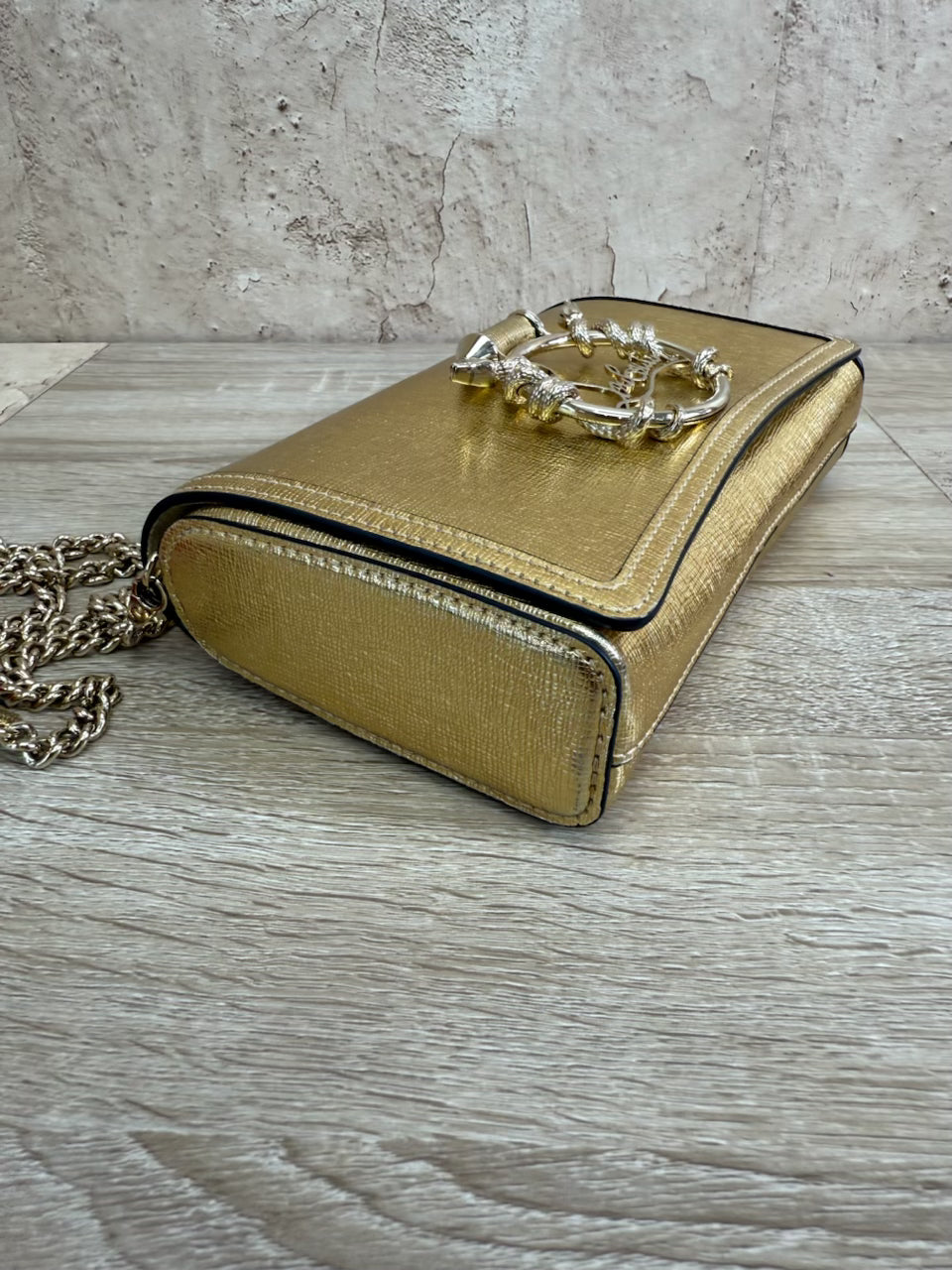 Christian Louboutin Gold Calfskin Snake Logo RubyLou Clutch