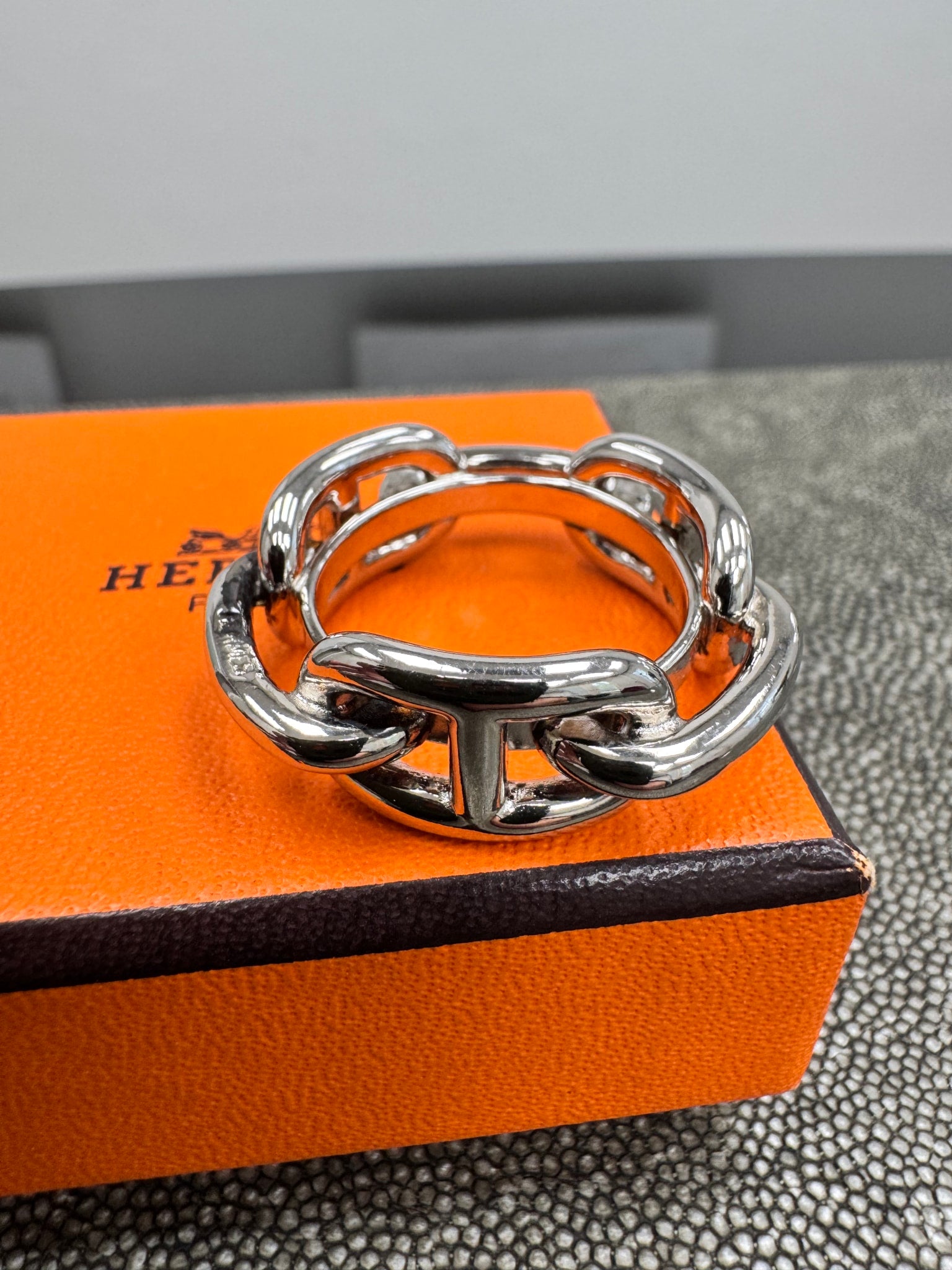 LIKE NEW - Hermes Silver Plated Chaine D'Ancre Scarf Ring