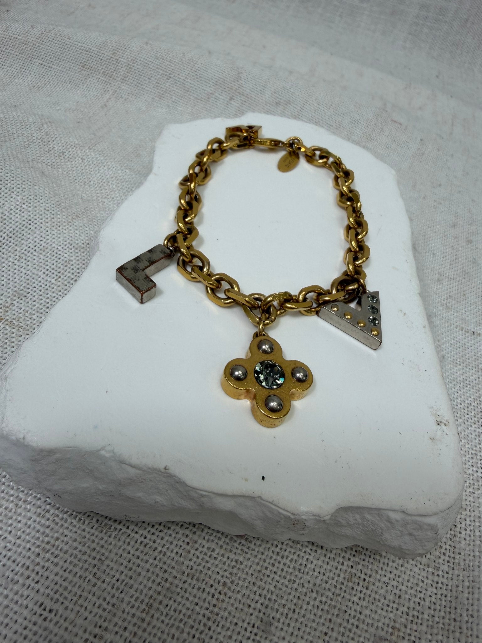 Louis vuitton Gold Silver Chain Charms Bracelet