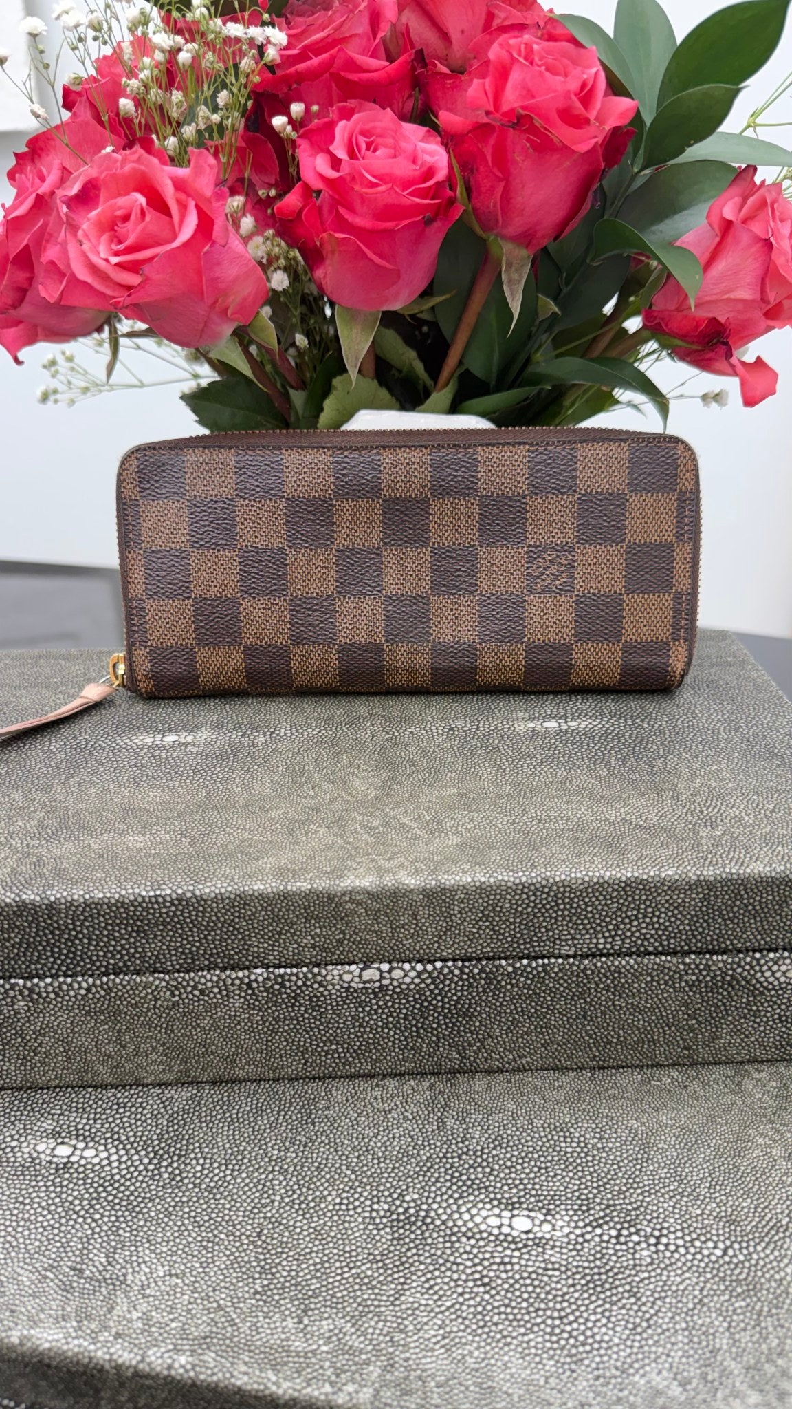 Louis Vuitton Damier Ebene & Pink Clemence Wallet