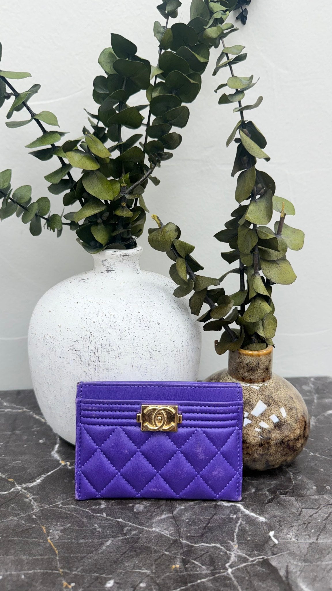 Chanel Purple Quilted Lambskin Boy Card Case