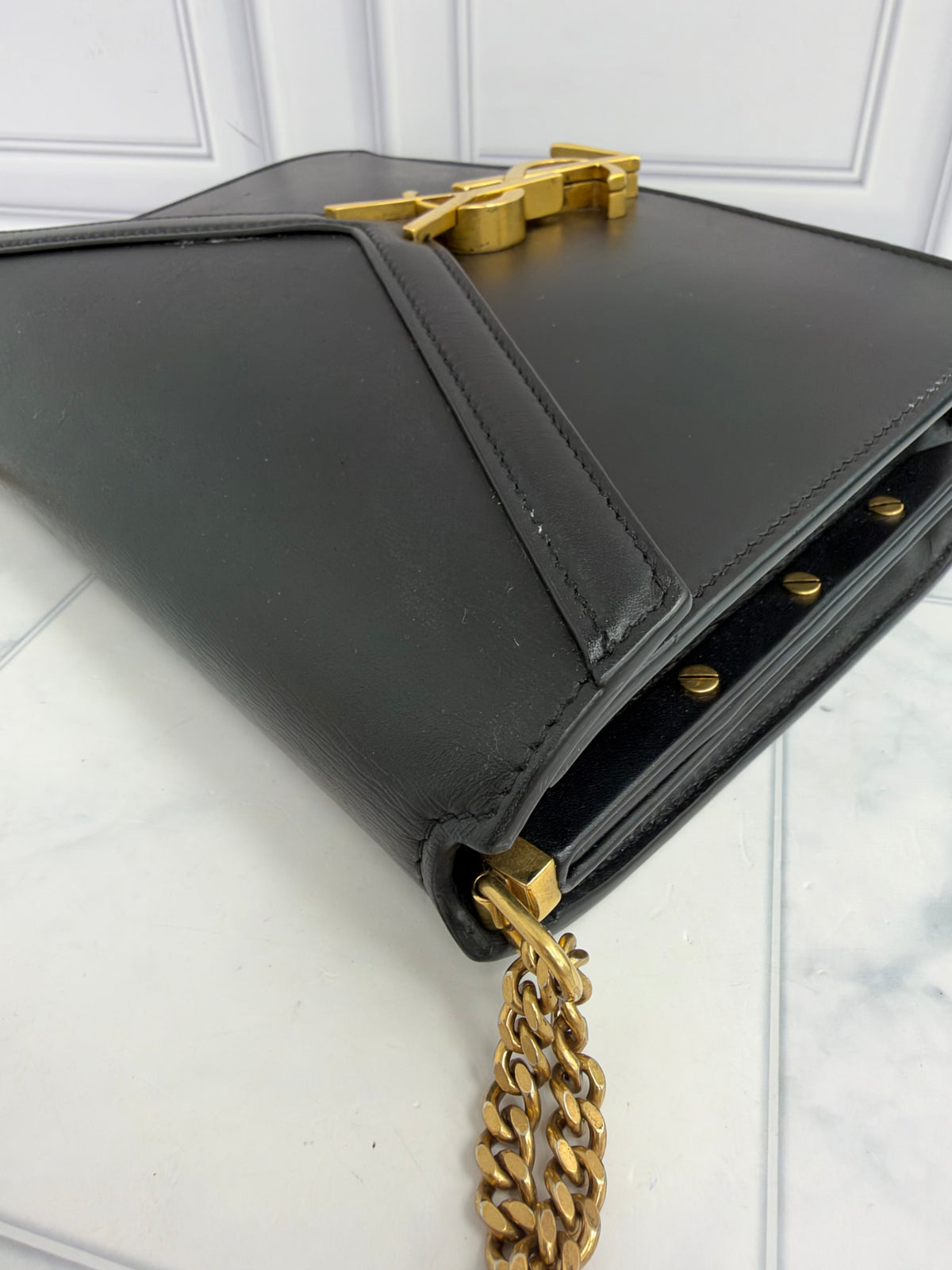 Saint Laurent YSL Black Leather Cassandra Chain Shoulder Bag