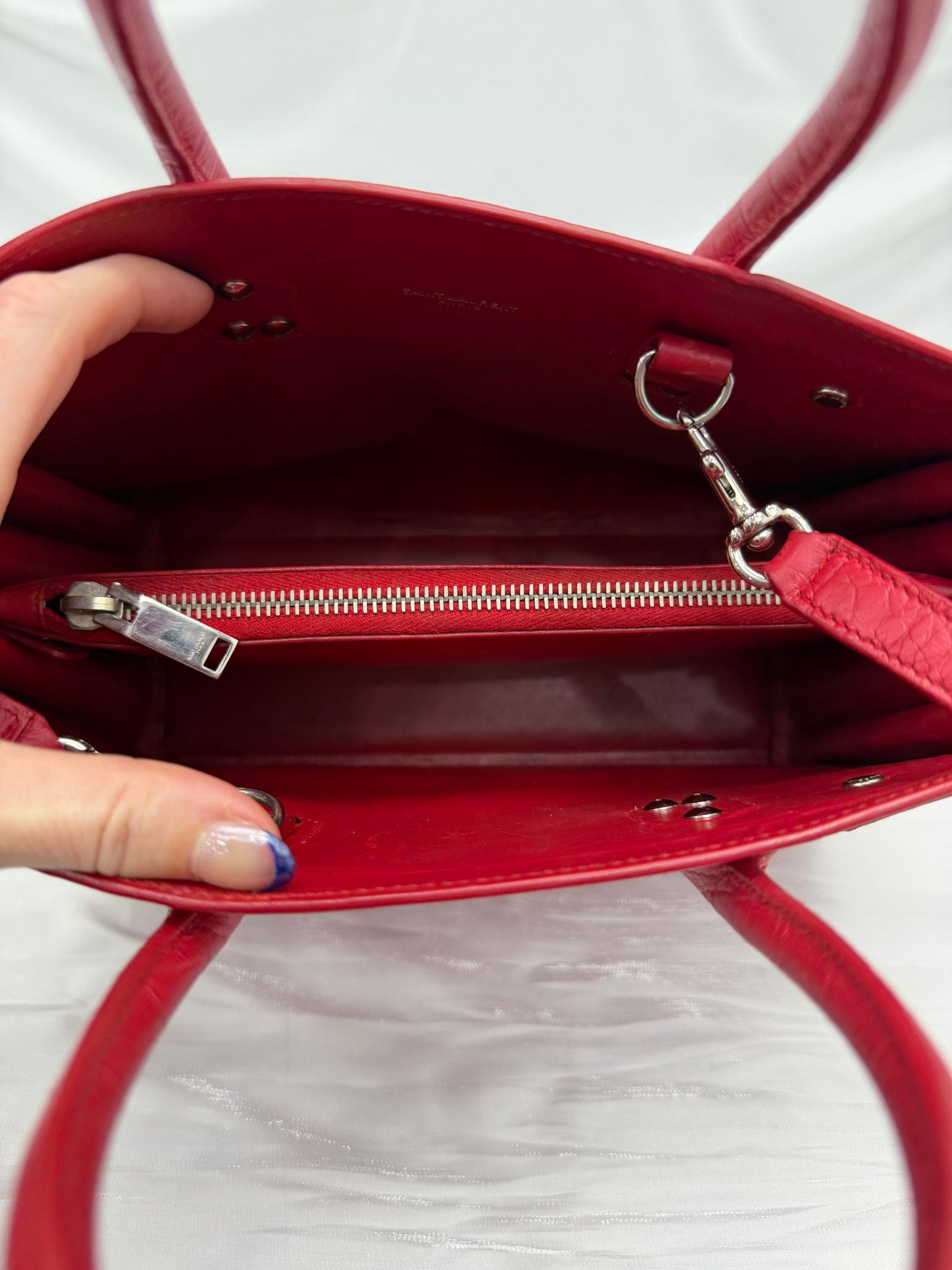 Saint Laurent YSL Red Croc Embossed Baby Sac de Jour Tote