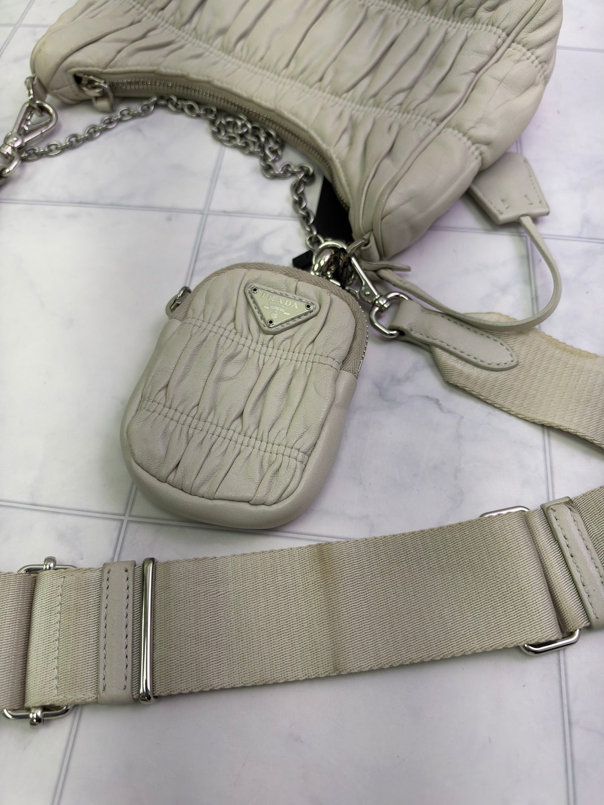 Prada Cream Nappa Gaufre Leather Re-Edition Crossbody Bag