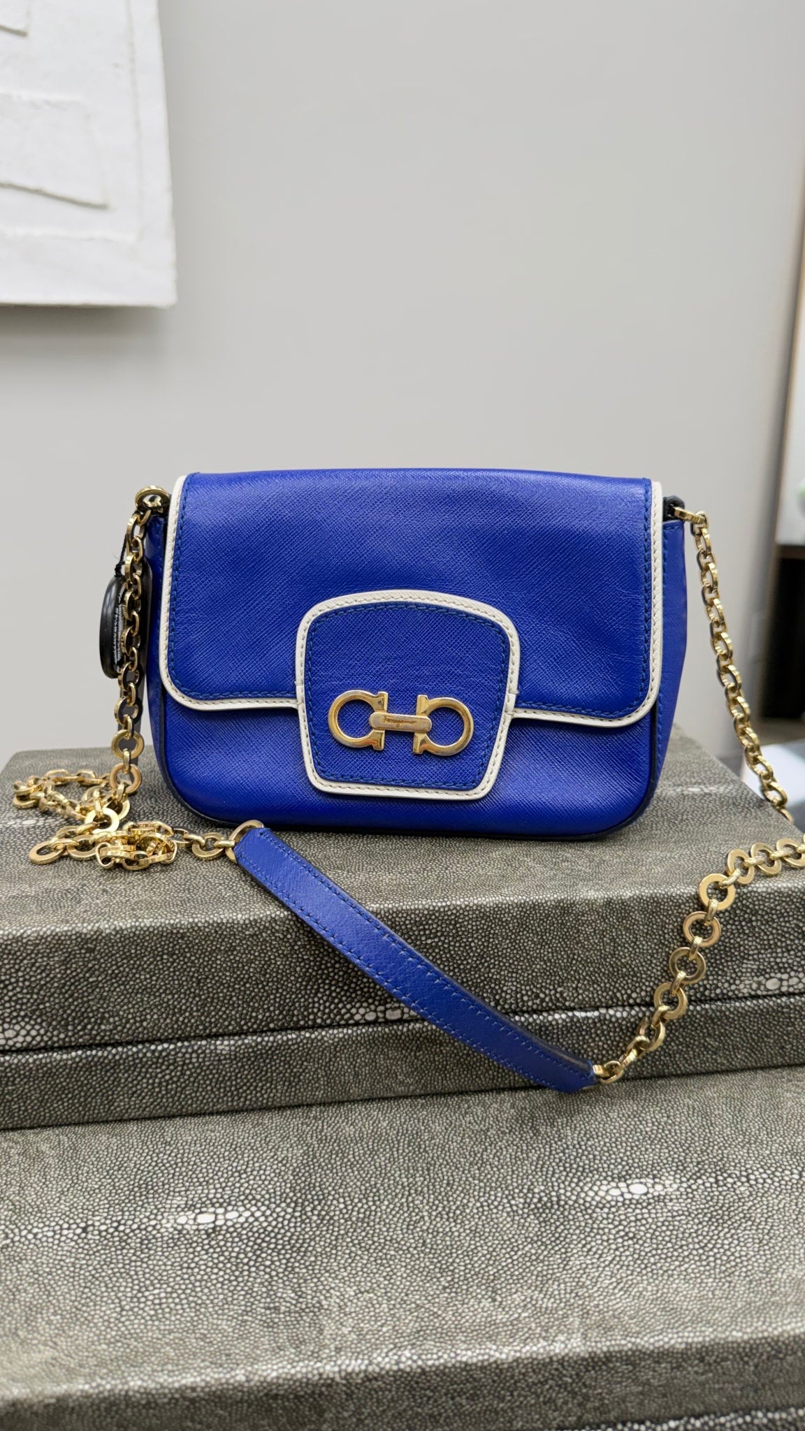 Salvatore Ferragamo Blue Leather Paris Crossbody Bag