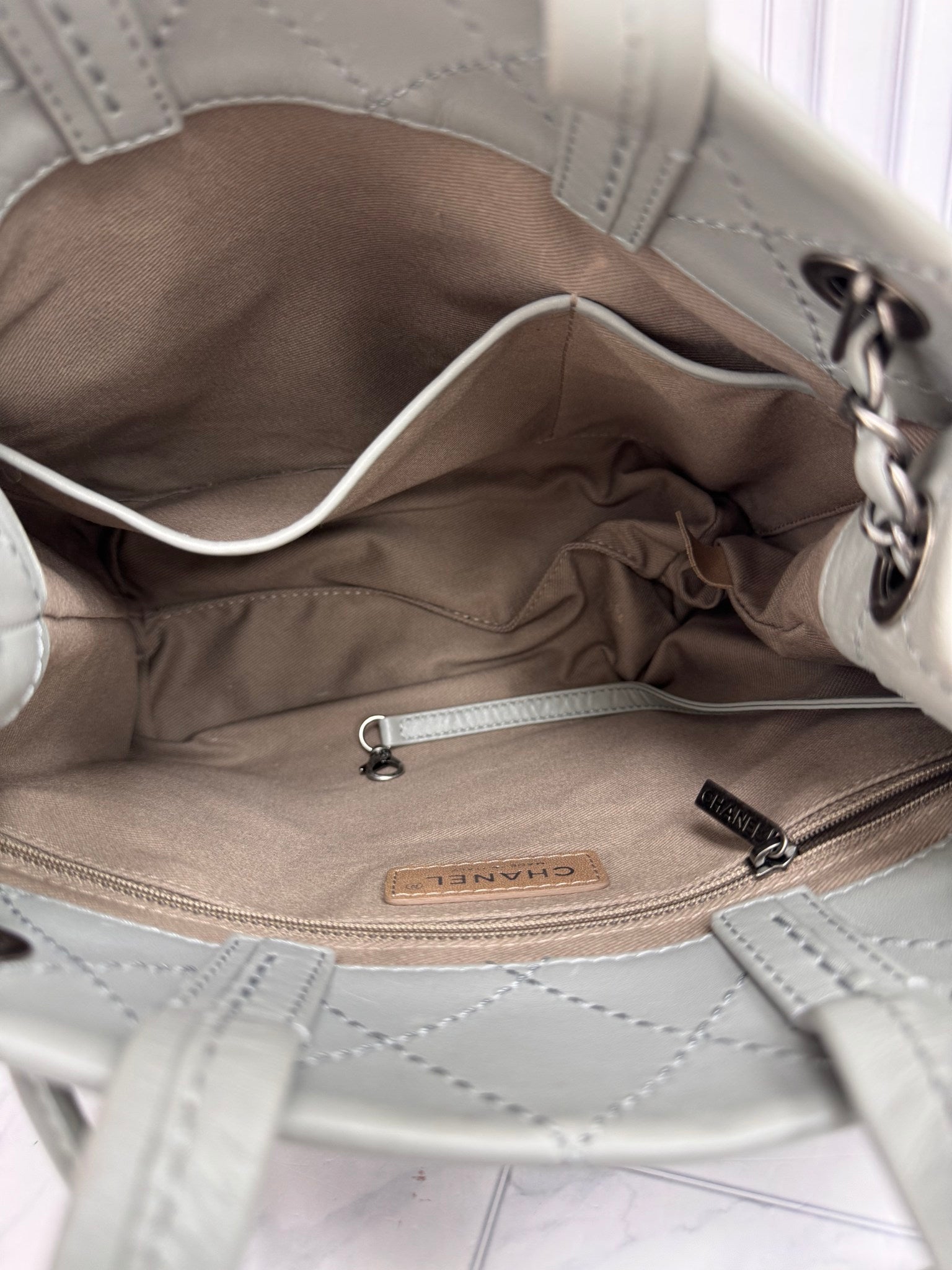 Chanel Grey Diamond Quilted CC Pocket Small Tote Bag