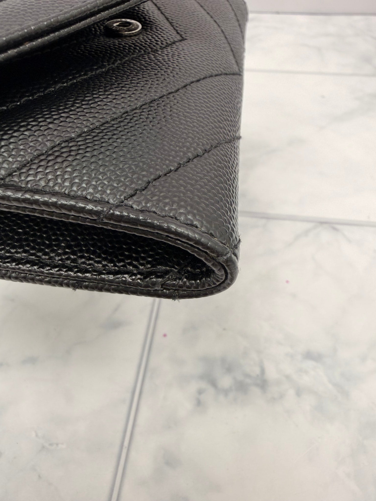 LIKE NEW - Saint Laurent YSL Black Grained Leather Cassandre Matelasse Small Envelope Wallet