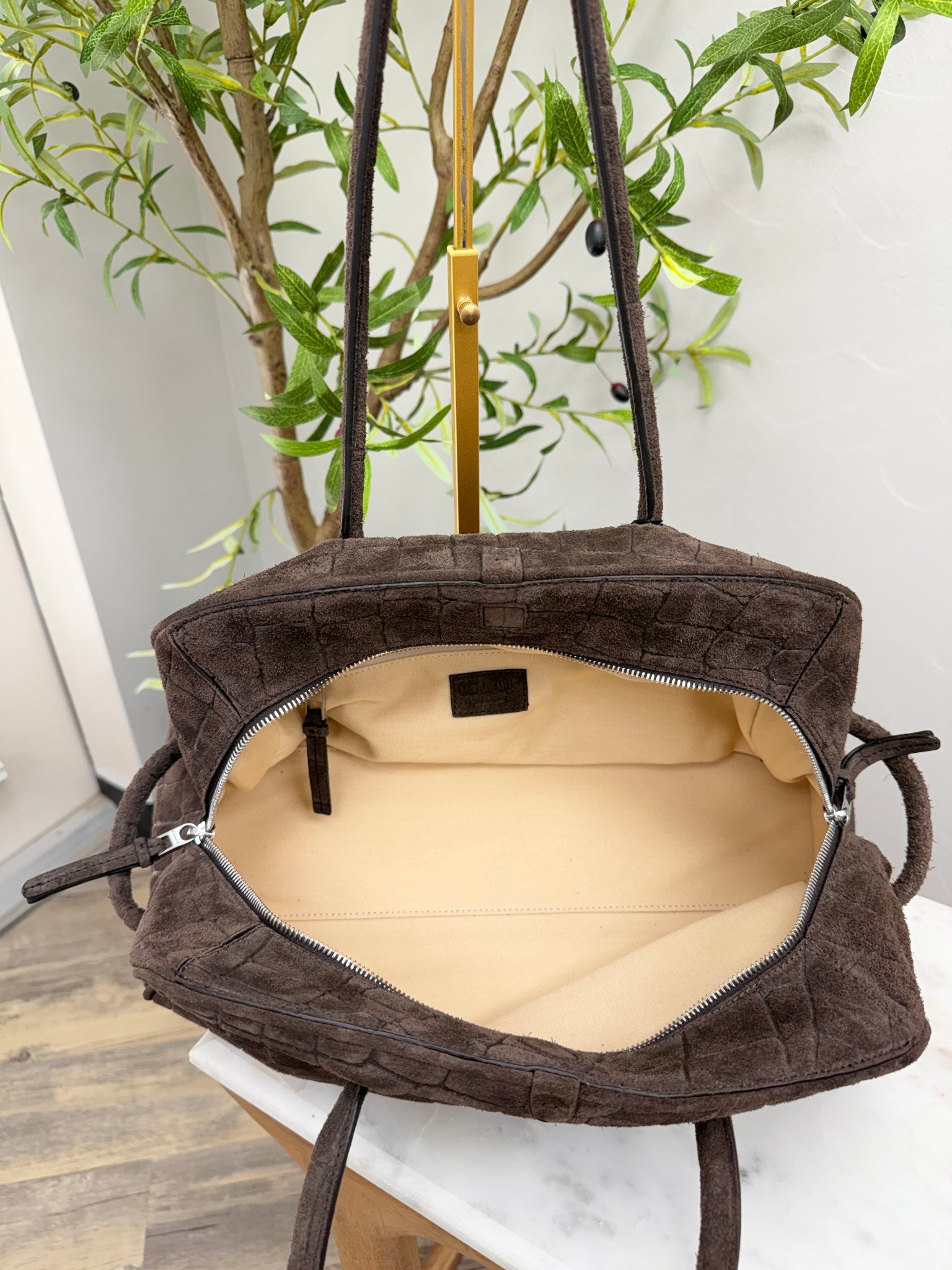 BRAND NEW - Jacquemus Chocolate Brown Croc Embossed Suede Leather Le Turismo Shoulder Bag