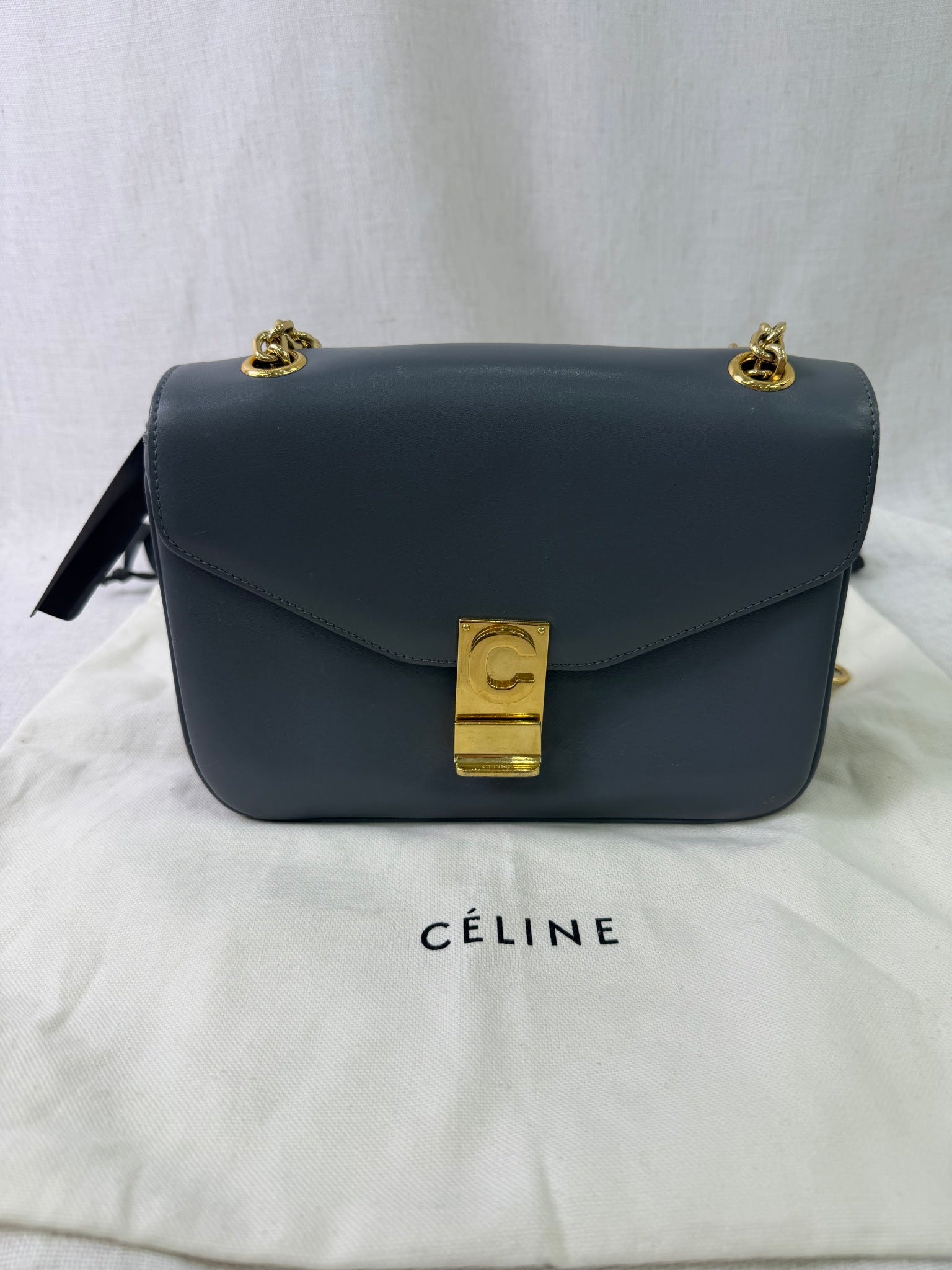 Celine Gray Leather Small C Shoulder Bag