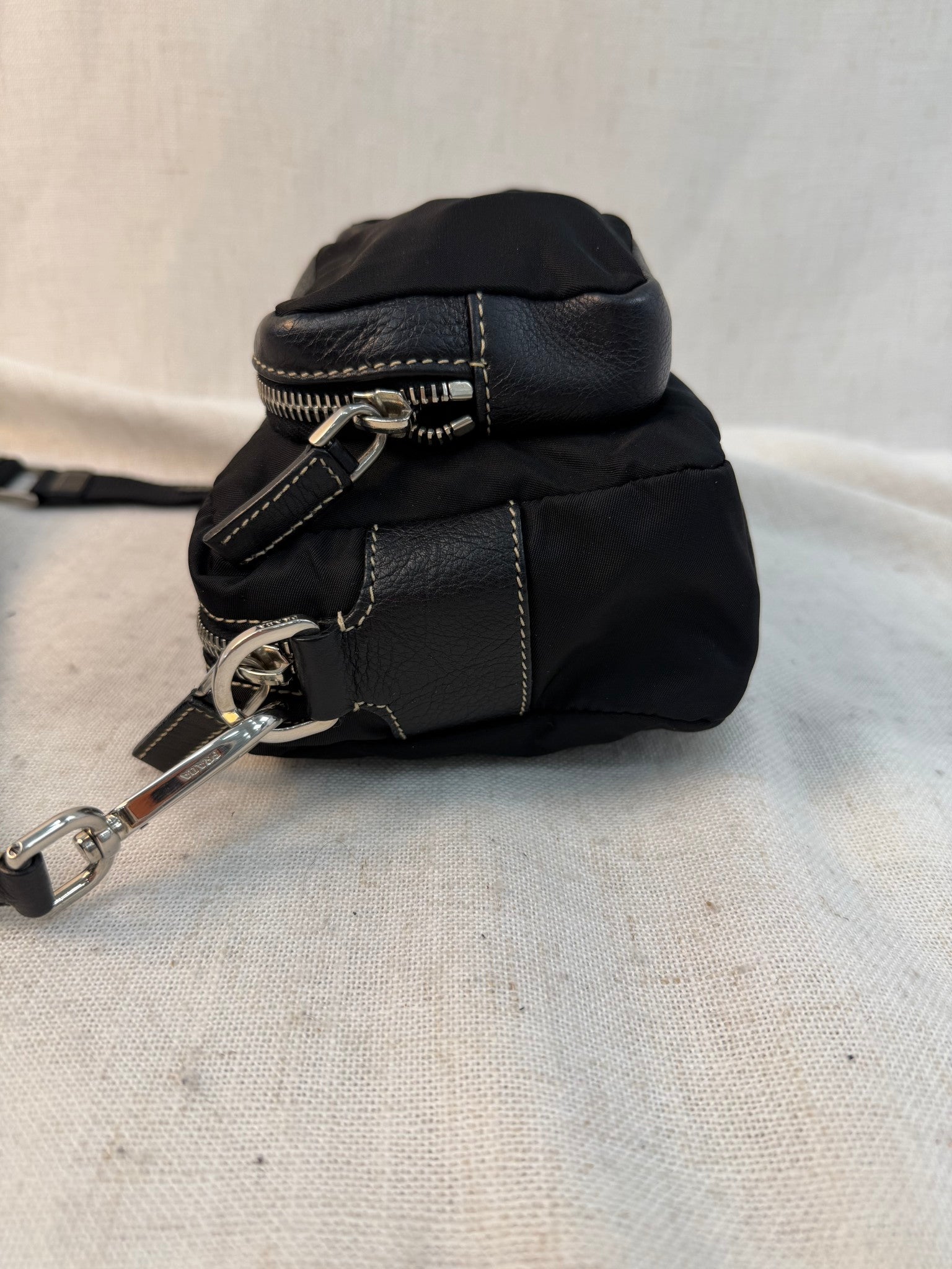 Prada Black Nylon Tessuto Double Pocket Shoulder Bag