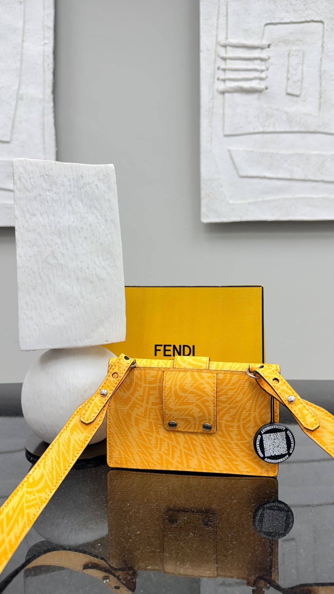 Fendi Yellow Zucca Coated Canvas Vertigo Crossbody Bag
