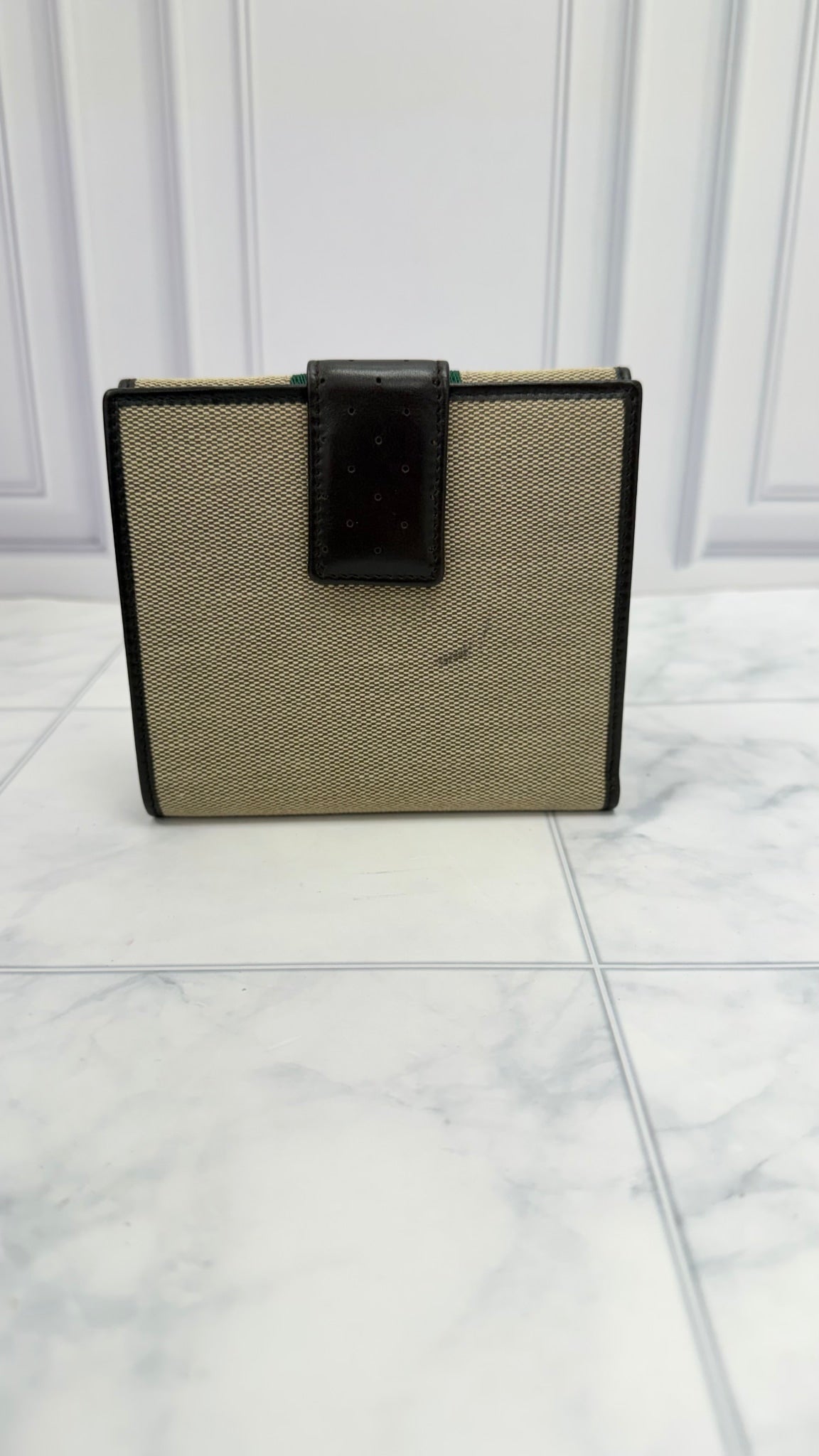 Gucci Vintage Beige & Brown Canvas Interlocking G Web Compact Wallet