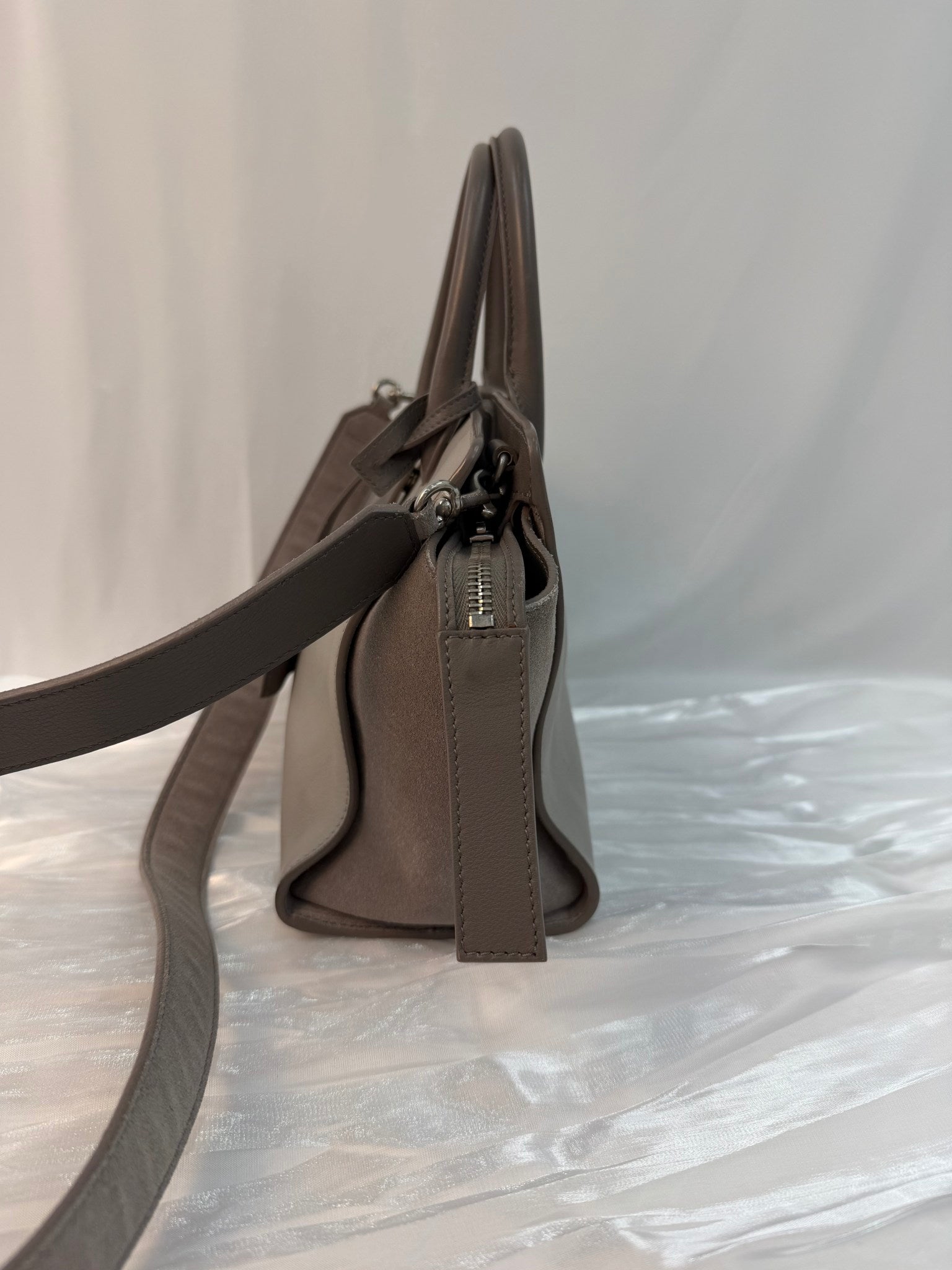 YSL Saint Laurent Gray Leather Downtown Cabas Handbag