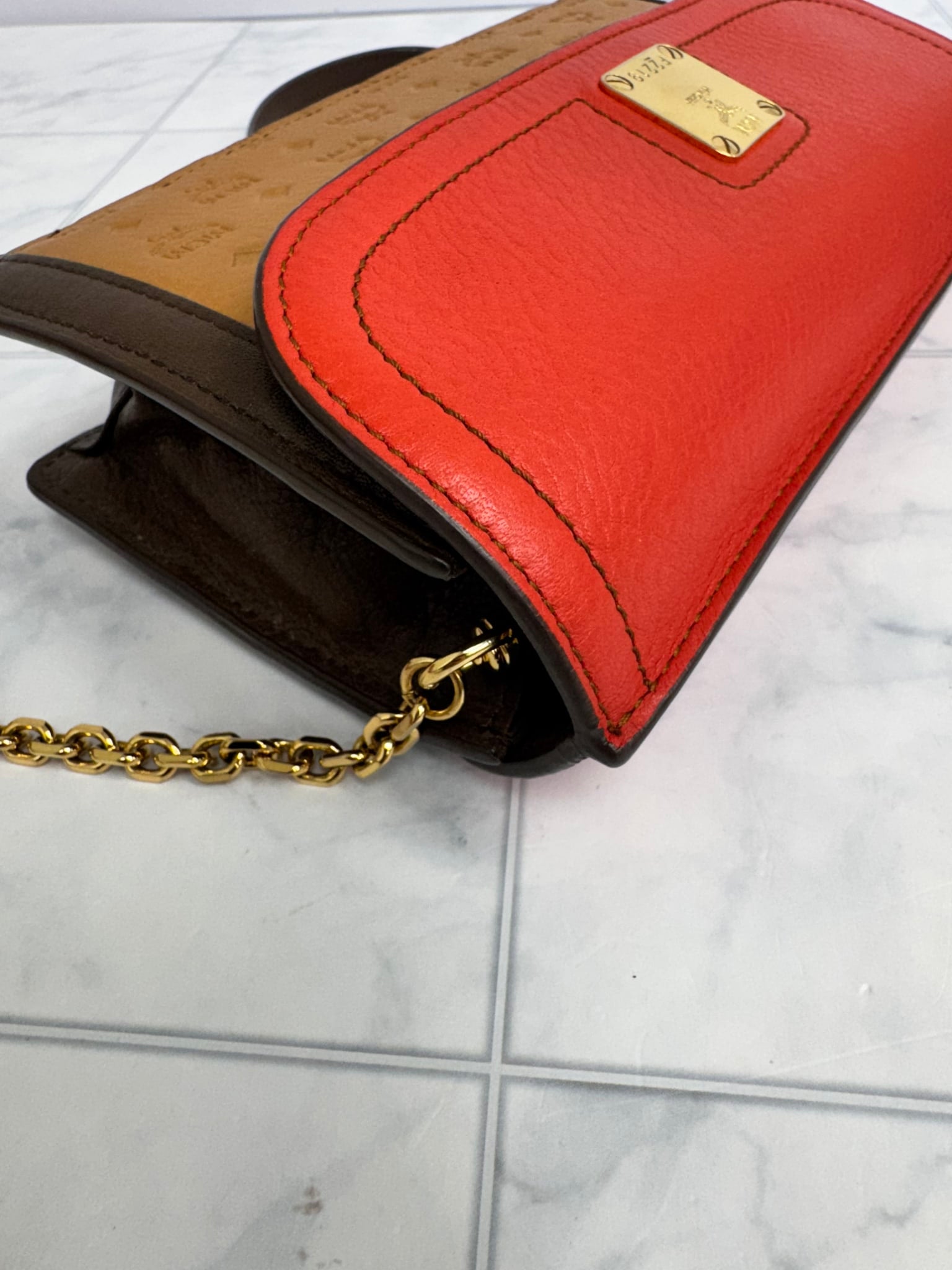 MCM Tricolor Visetos Leather Chain Crossbody Bag