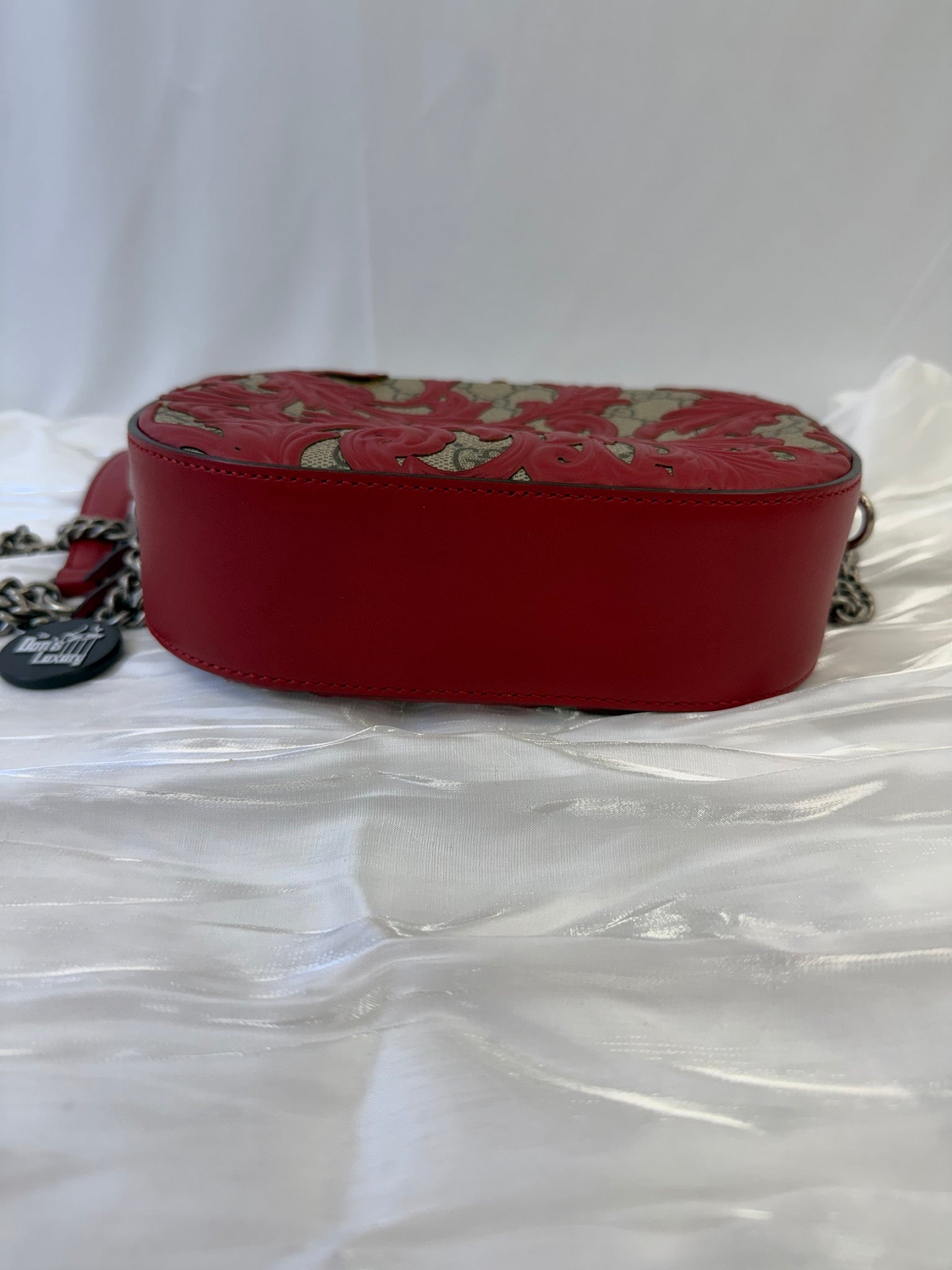 Gucci Red And GG Print Arabesque Chain Crossbody Bag