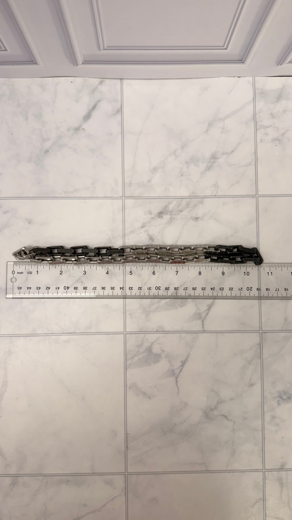 Louis Vuitton Silver And Black Tone Chain Necklace And Bracelet Set