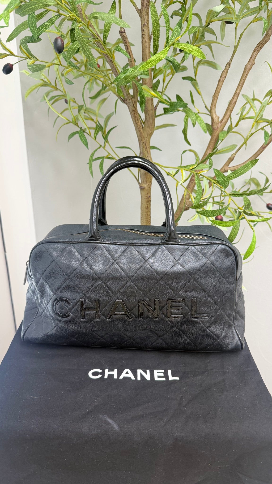 Chanel Black Caviar Leather Bowler Bag