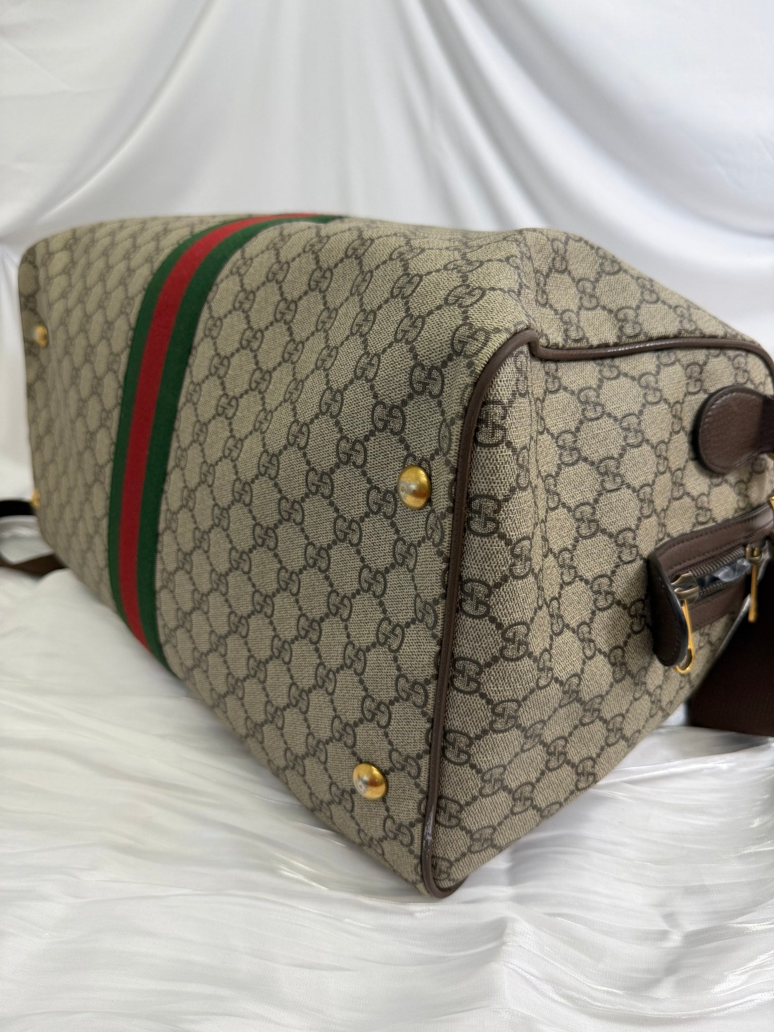 Gucci GG Brown Coated Canvas Ophidia Medium Duffle Bag