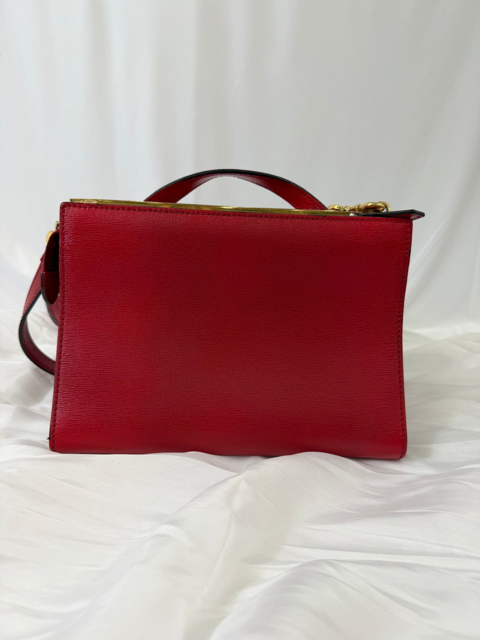 Fendi Red Leather Demi Jour Two Way Bag